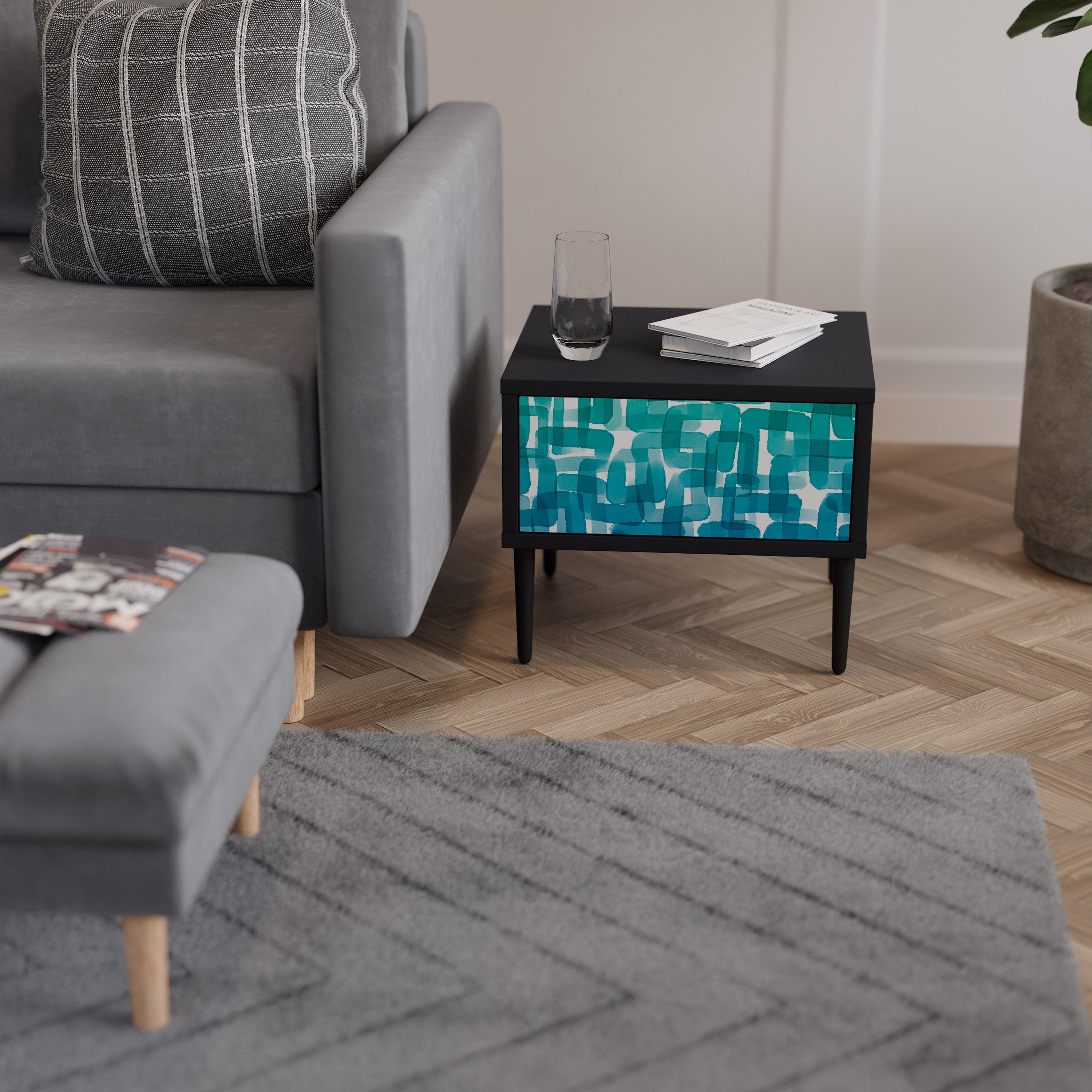 TURQUOISE RECTANGLES Szafka nocna Czarna