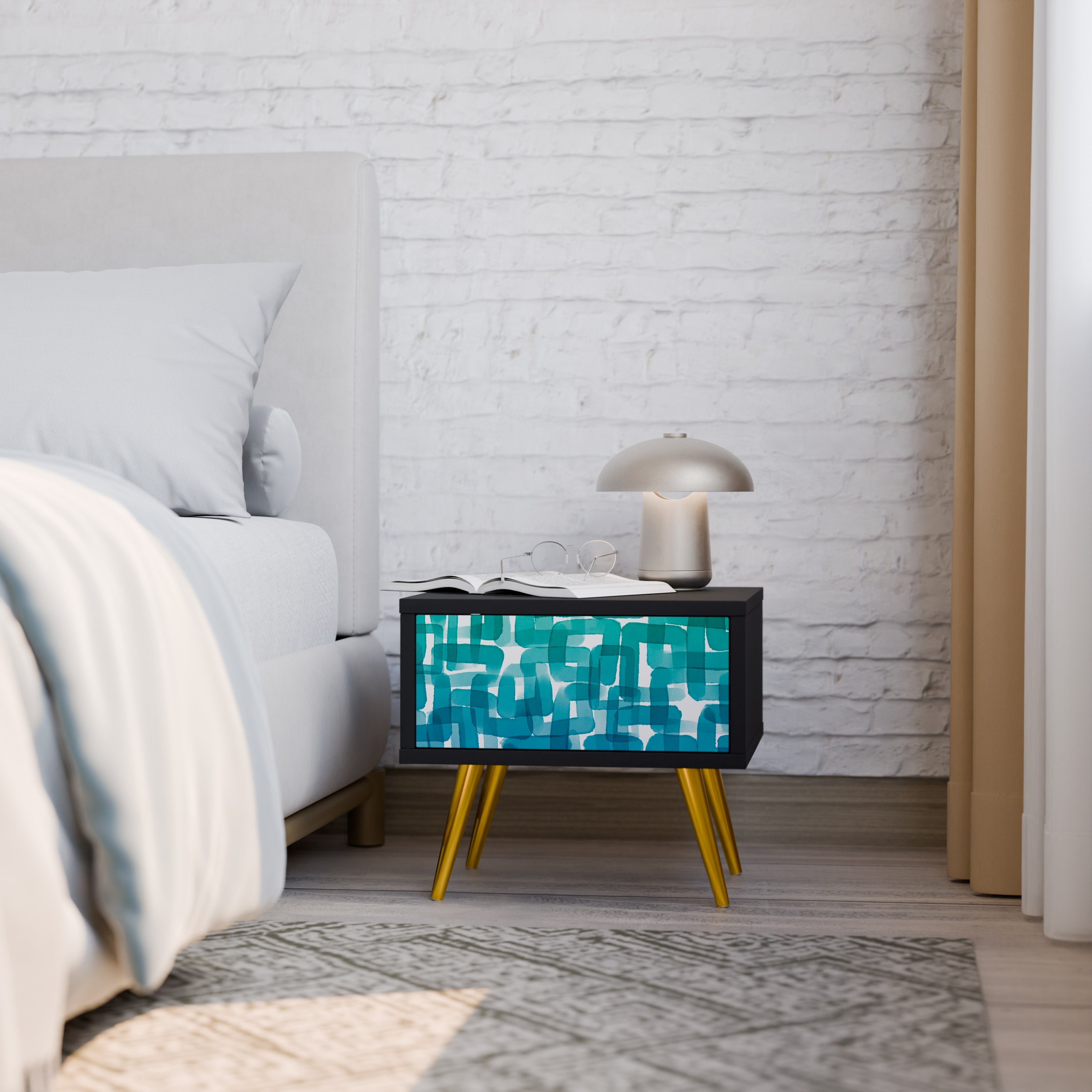 TURQUOISE RECTANGLES Szafka nocna Czarna