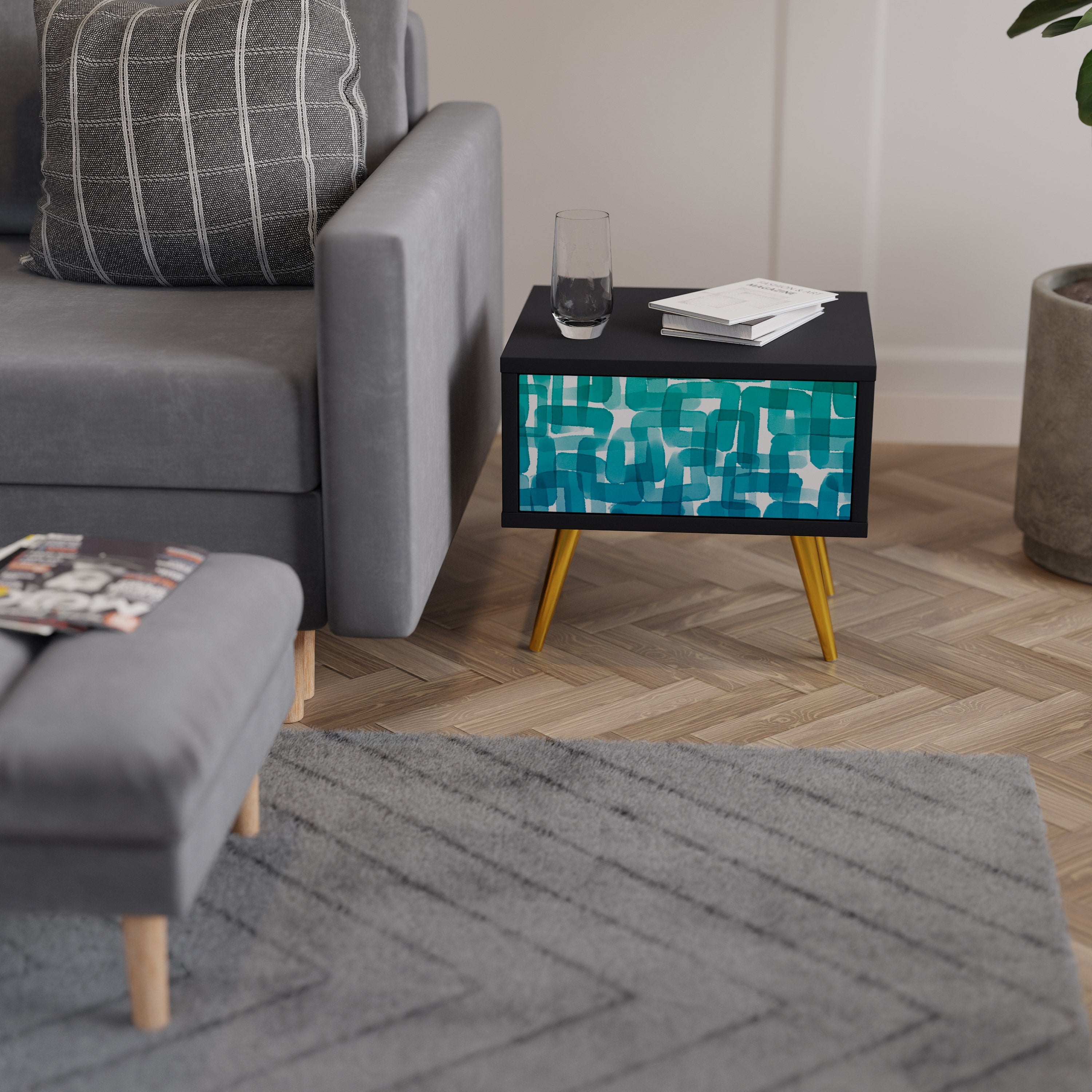TURQUOISE RECTANGLES Szafka nocna Czarna