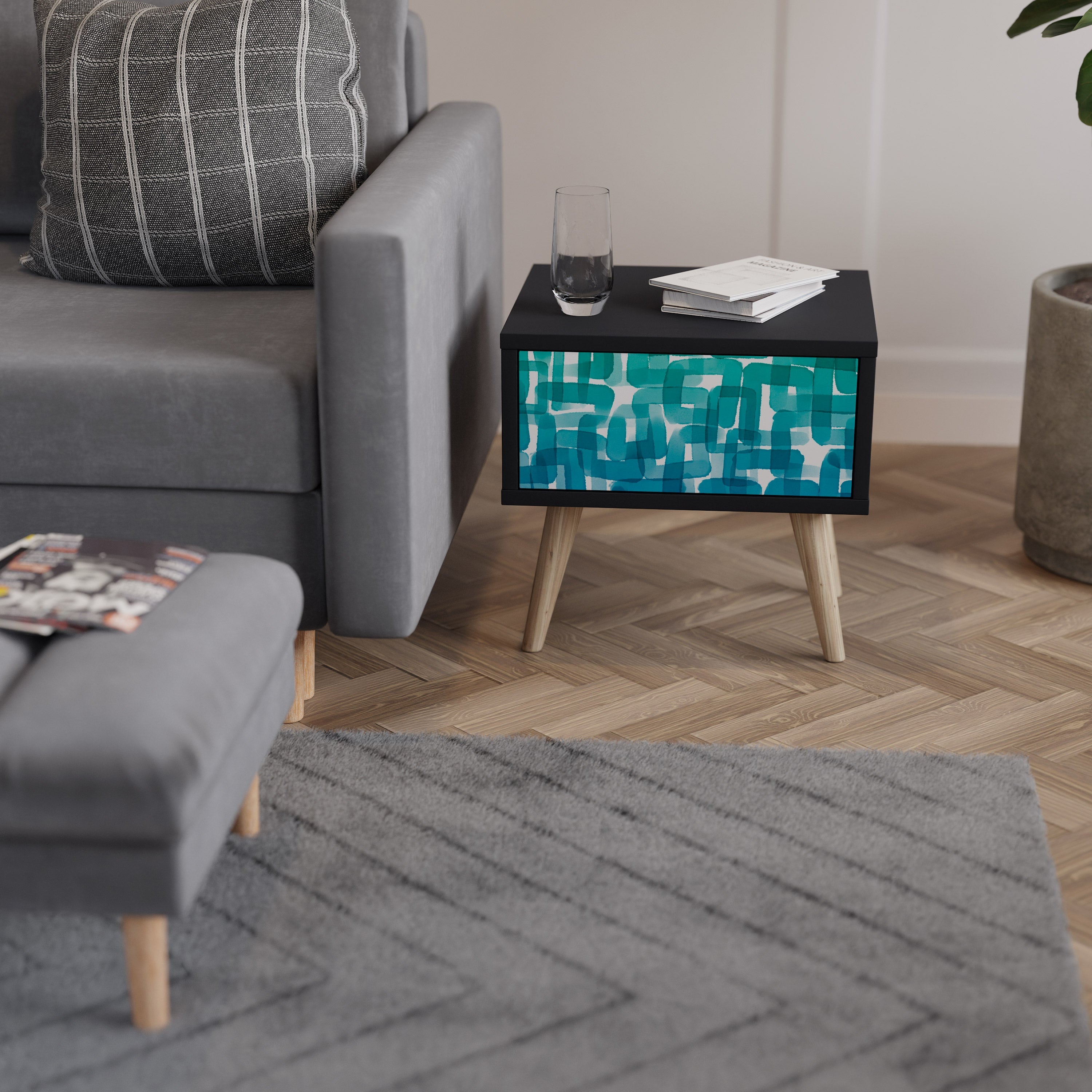 TURQUOISE RECTANGLES Szafka nocna Czarna