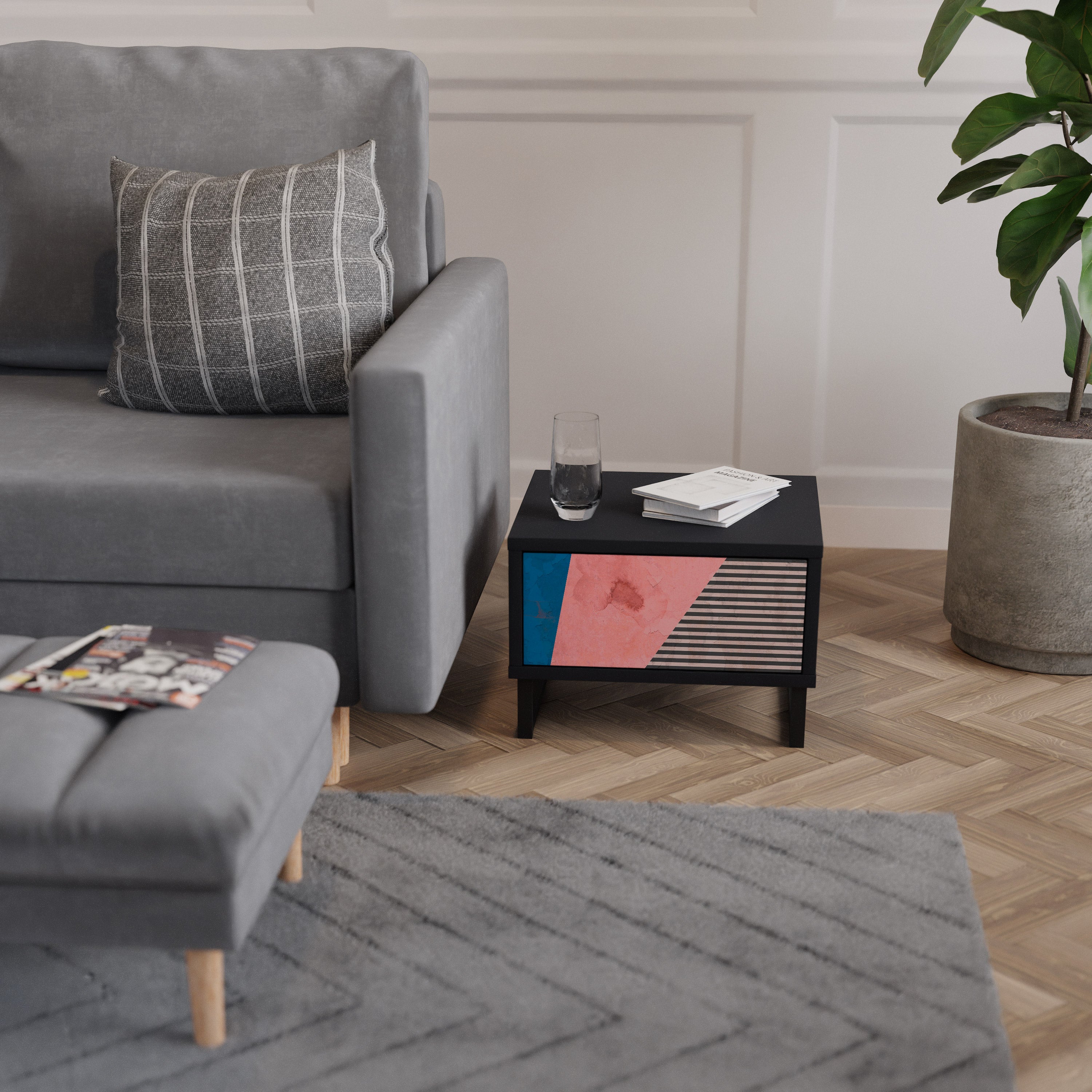 GLAMOROUS STRIPE Szafka nocna Czarna