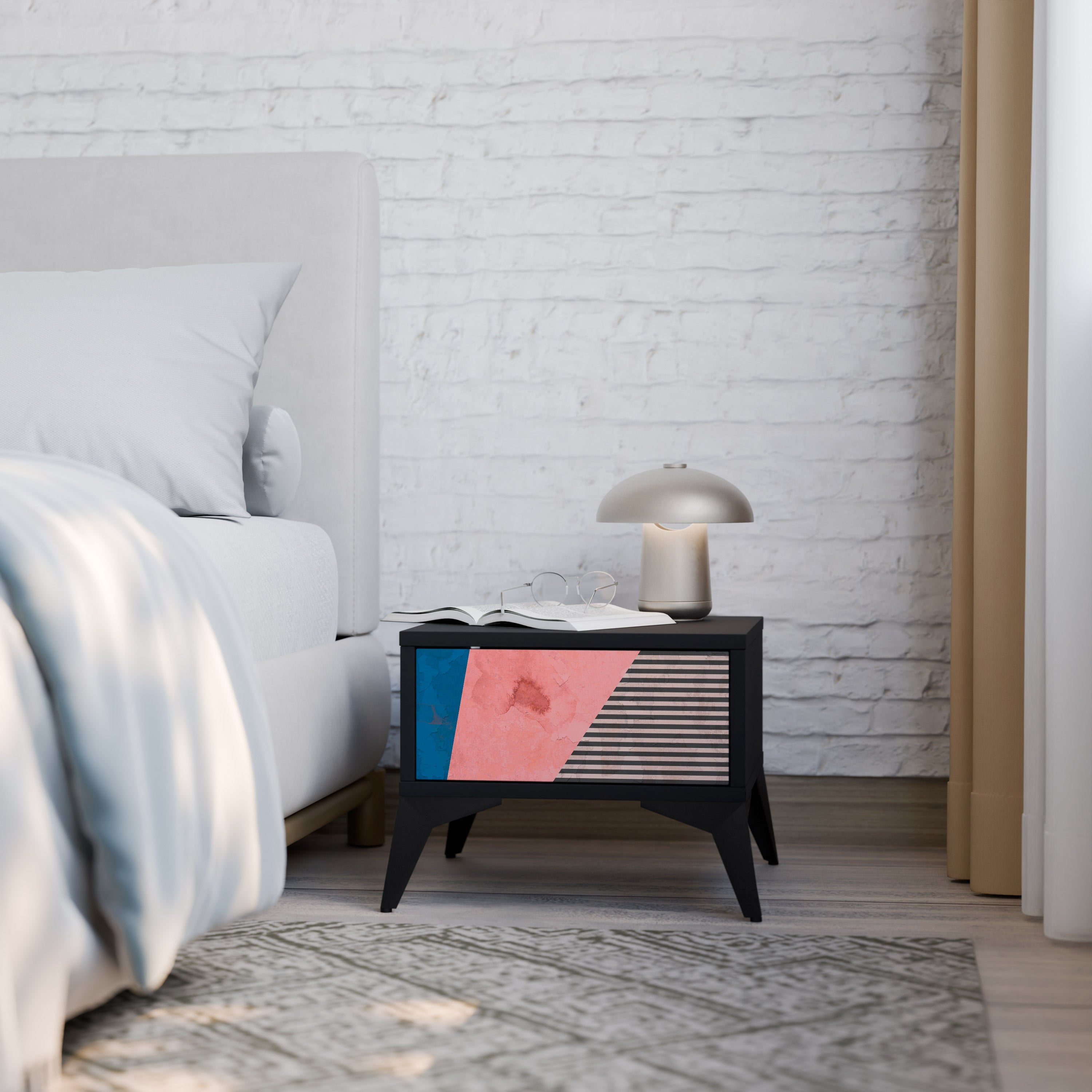 GLAMOROUS STRIPE Szafka nocna Czarna