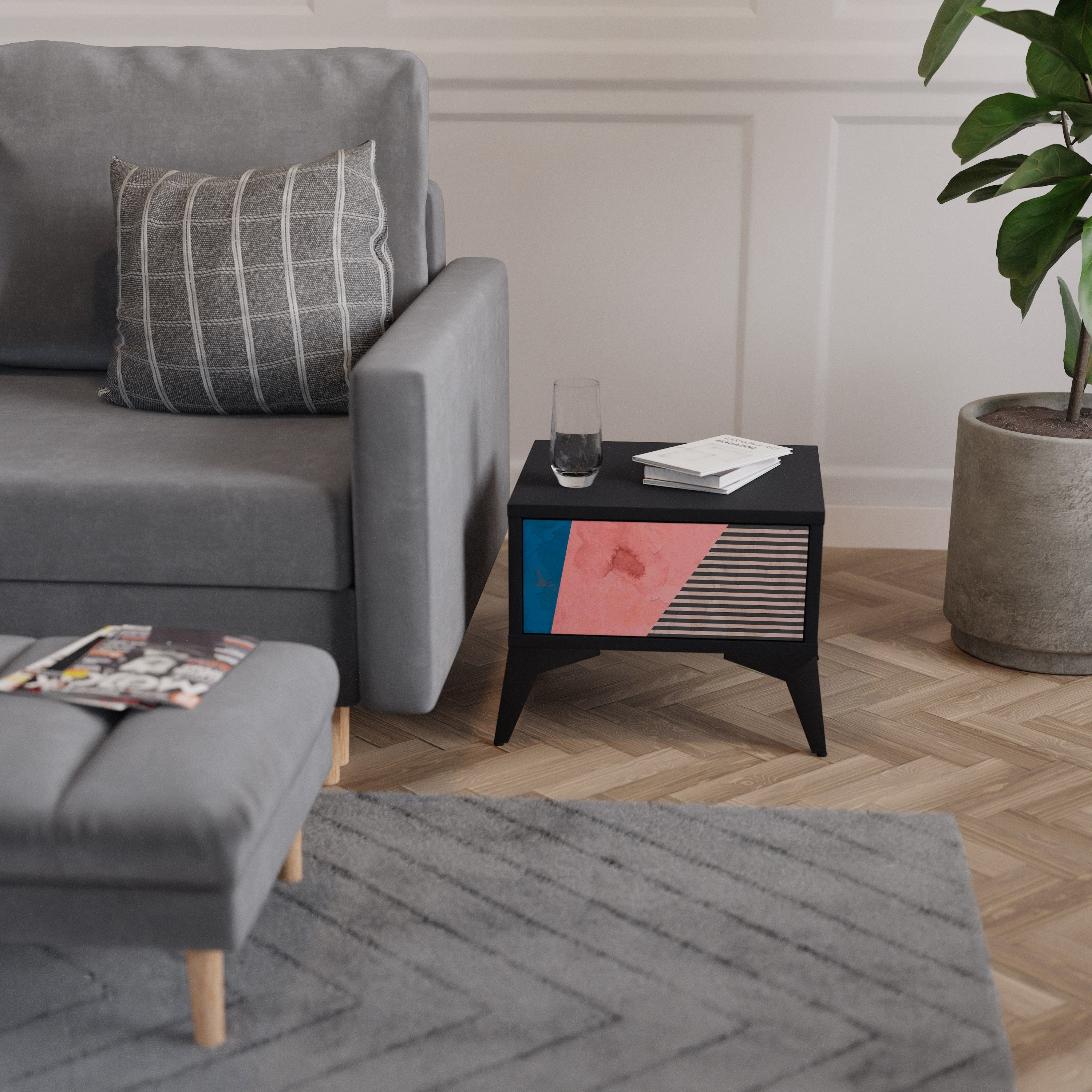 GLAMOROUS STRIPE Szafka nocna Czarna