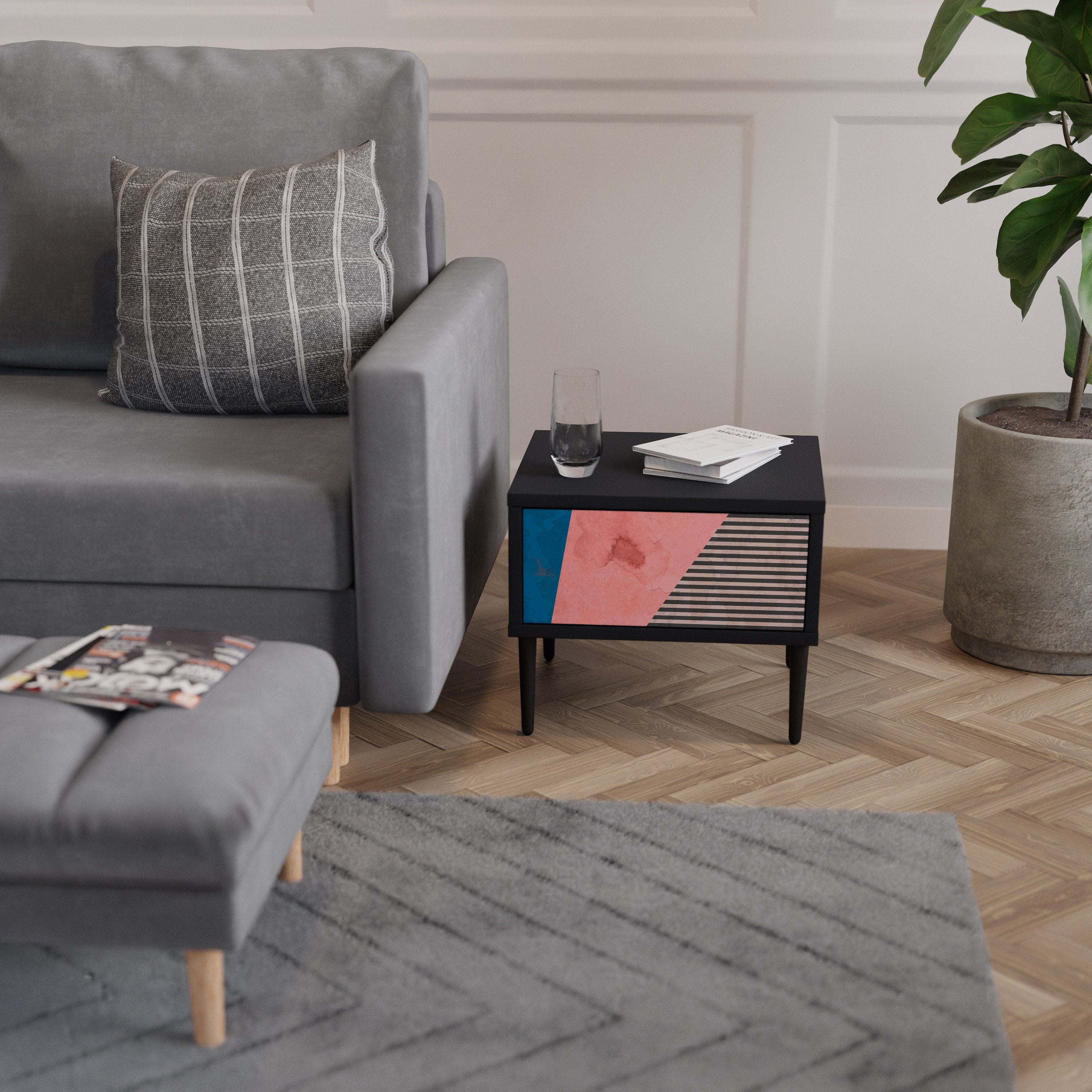 GLAMOROUS STRIPE Szafka nocna Czarna
