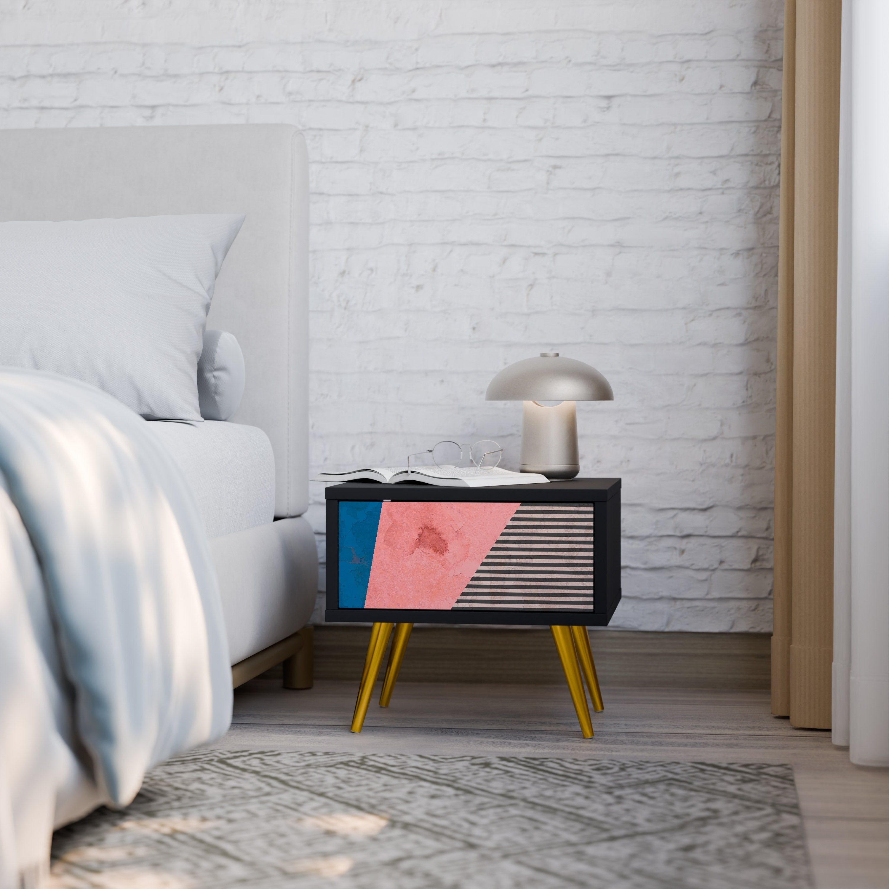 GLAMOROUS STRIPE Szafka nocna Czarna