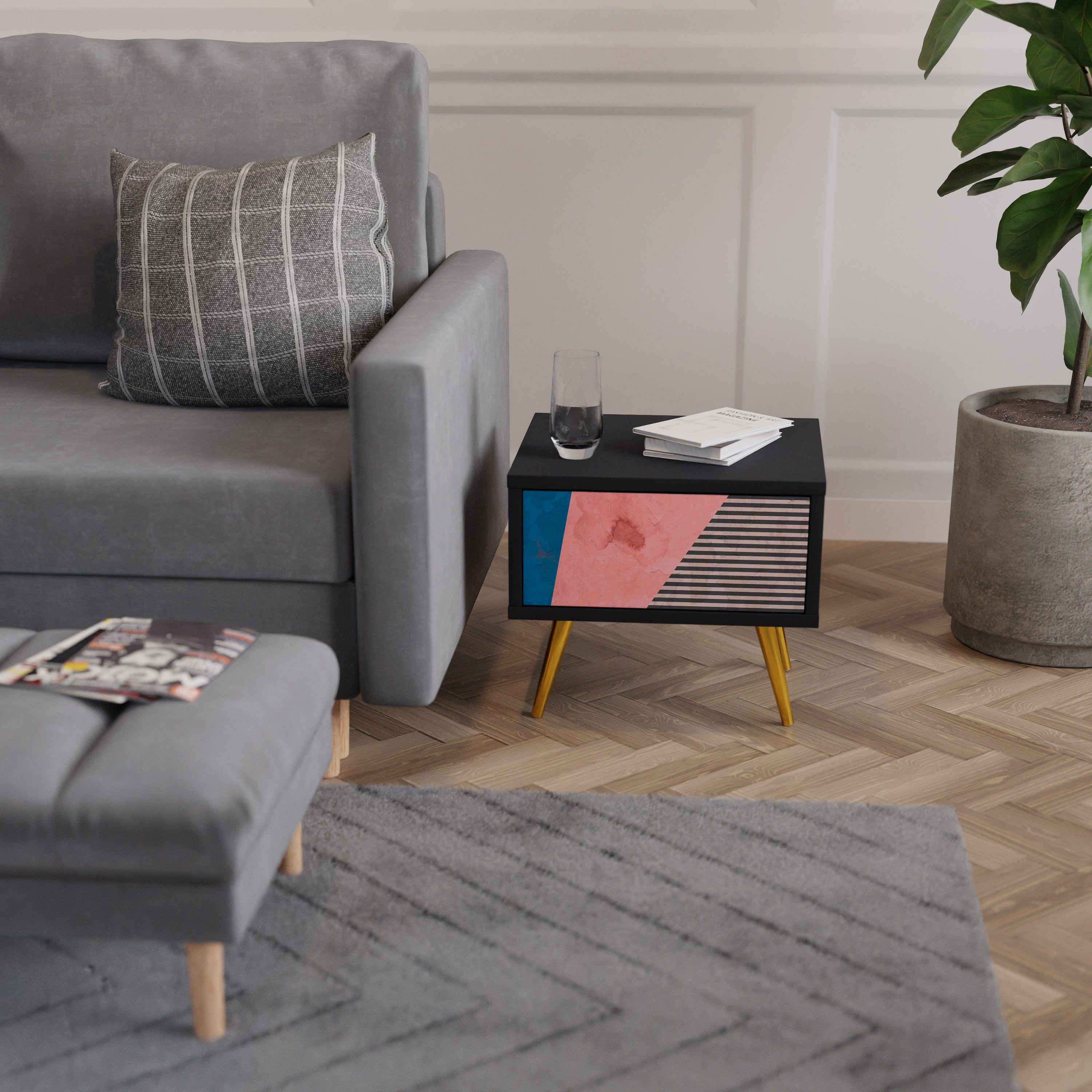 GLAMOROUS STRIPE Szafka nocna Czarna