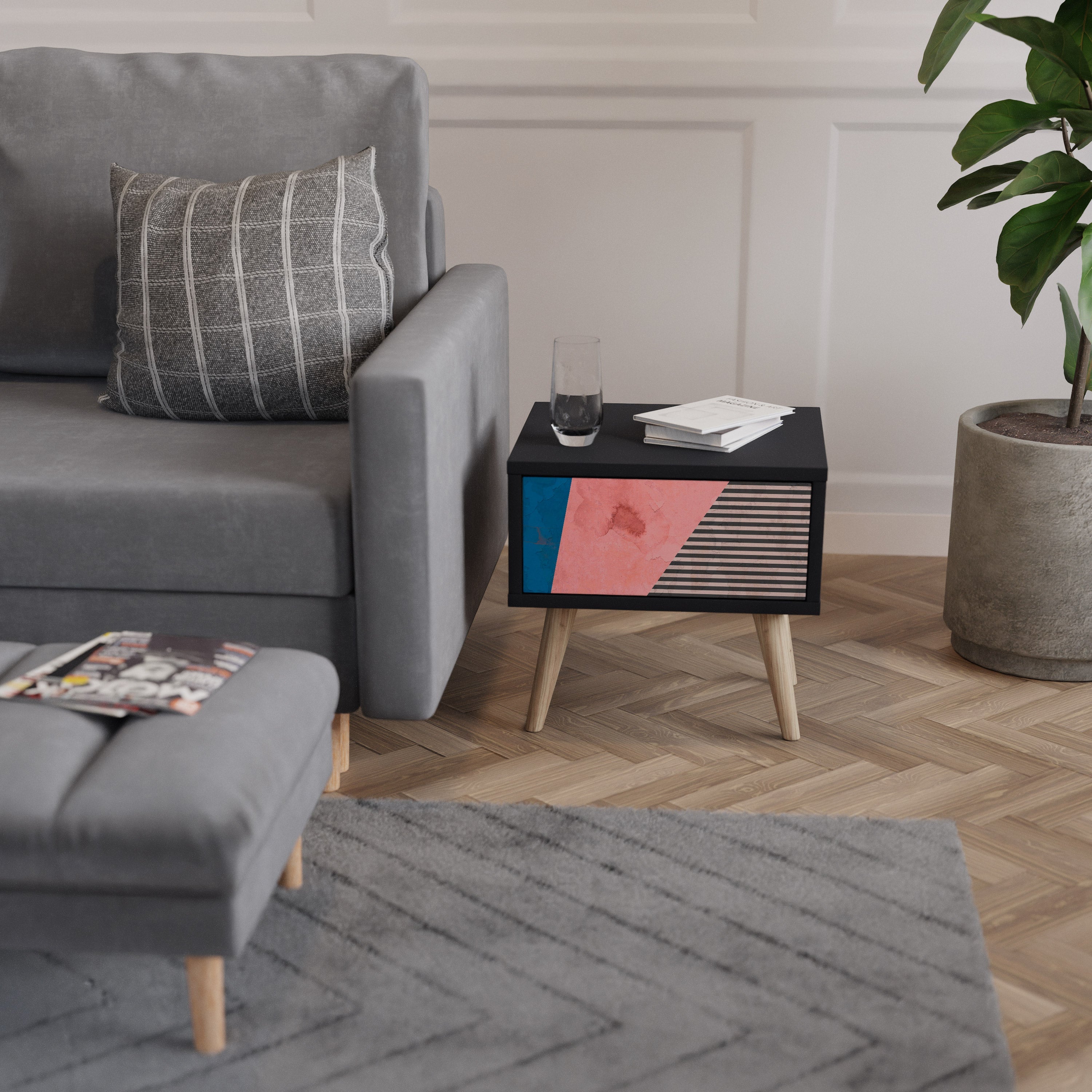 GLAMOROUS STRIPE Szafka nocna Czarna