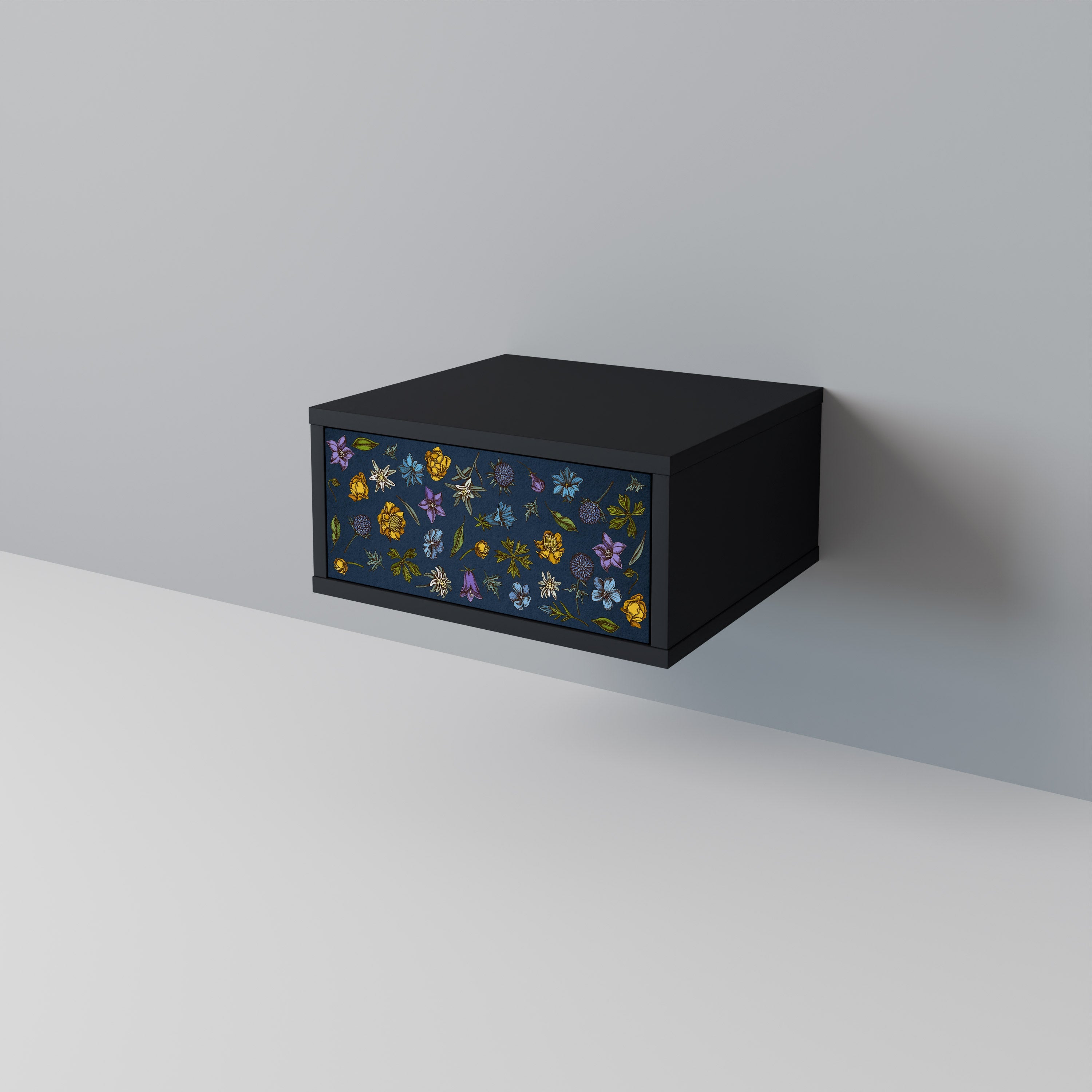 FLOWERS ON NAVY BLUE Szafka nocna Czarna
