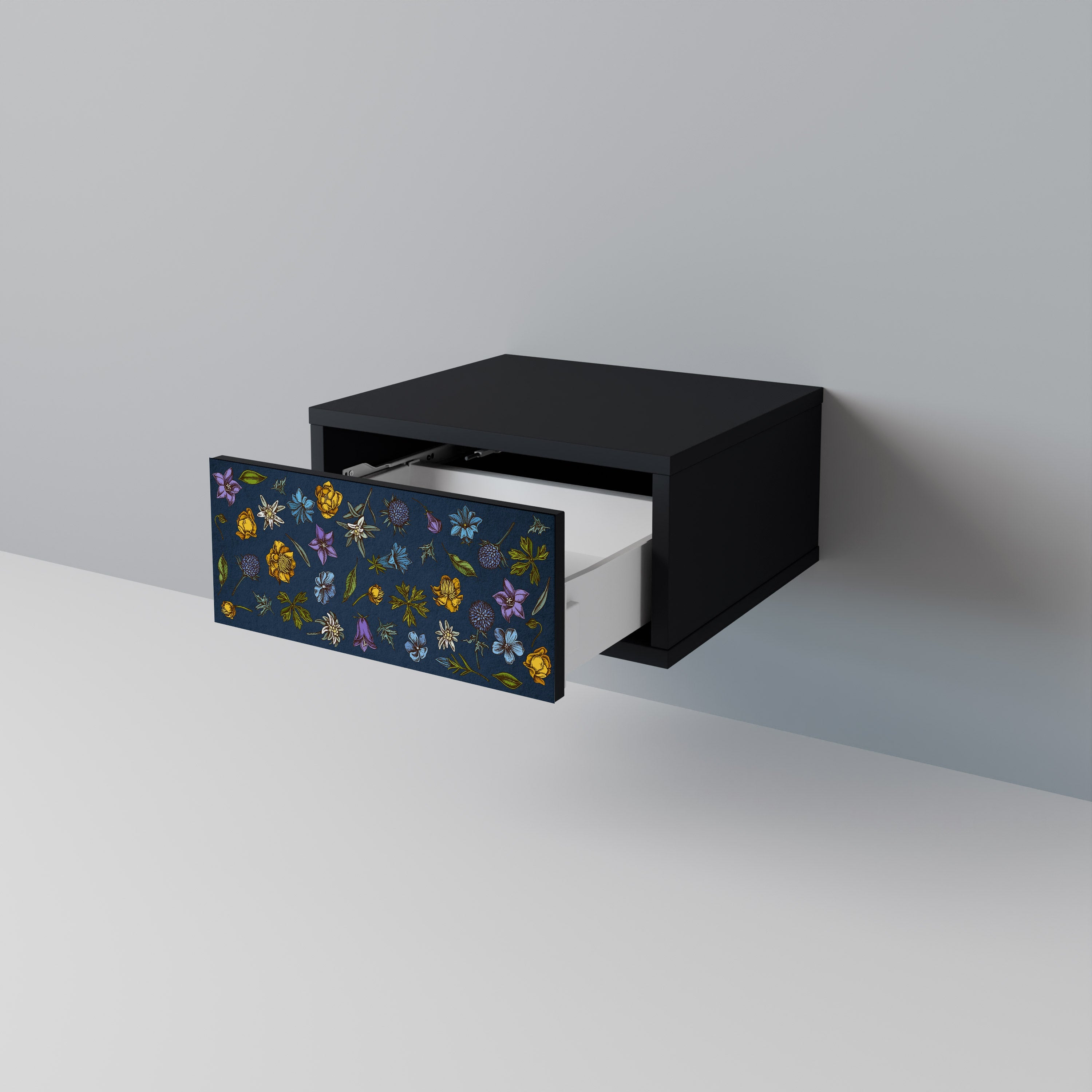 FLOWERS ON NAVY BLUE Szafka nocna Czarna