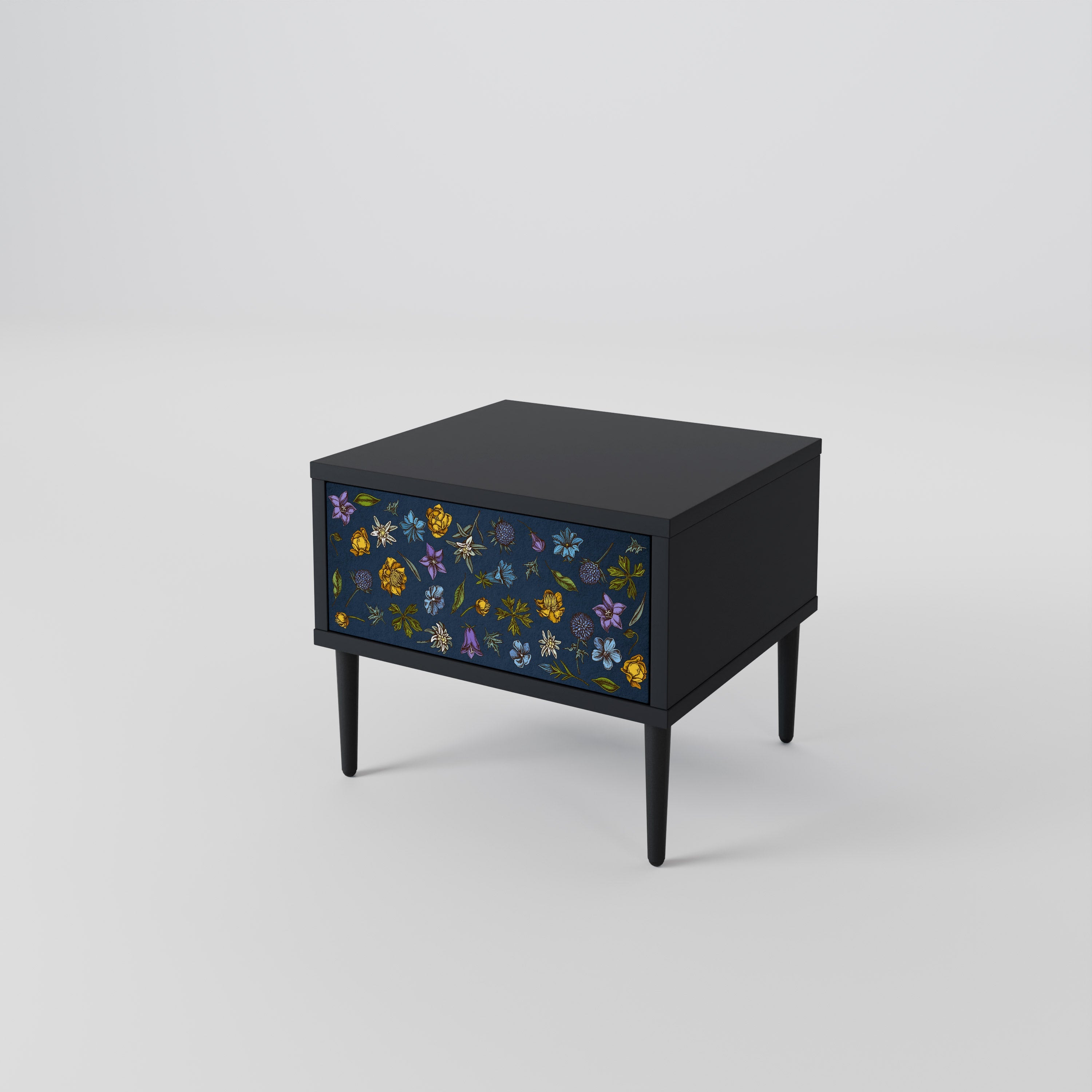 FLOWERS ON NAVY BLUE Szafka nocna Czarna
