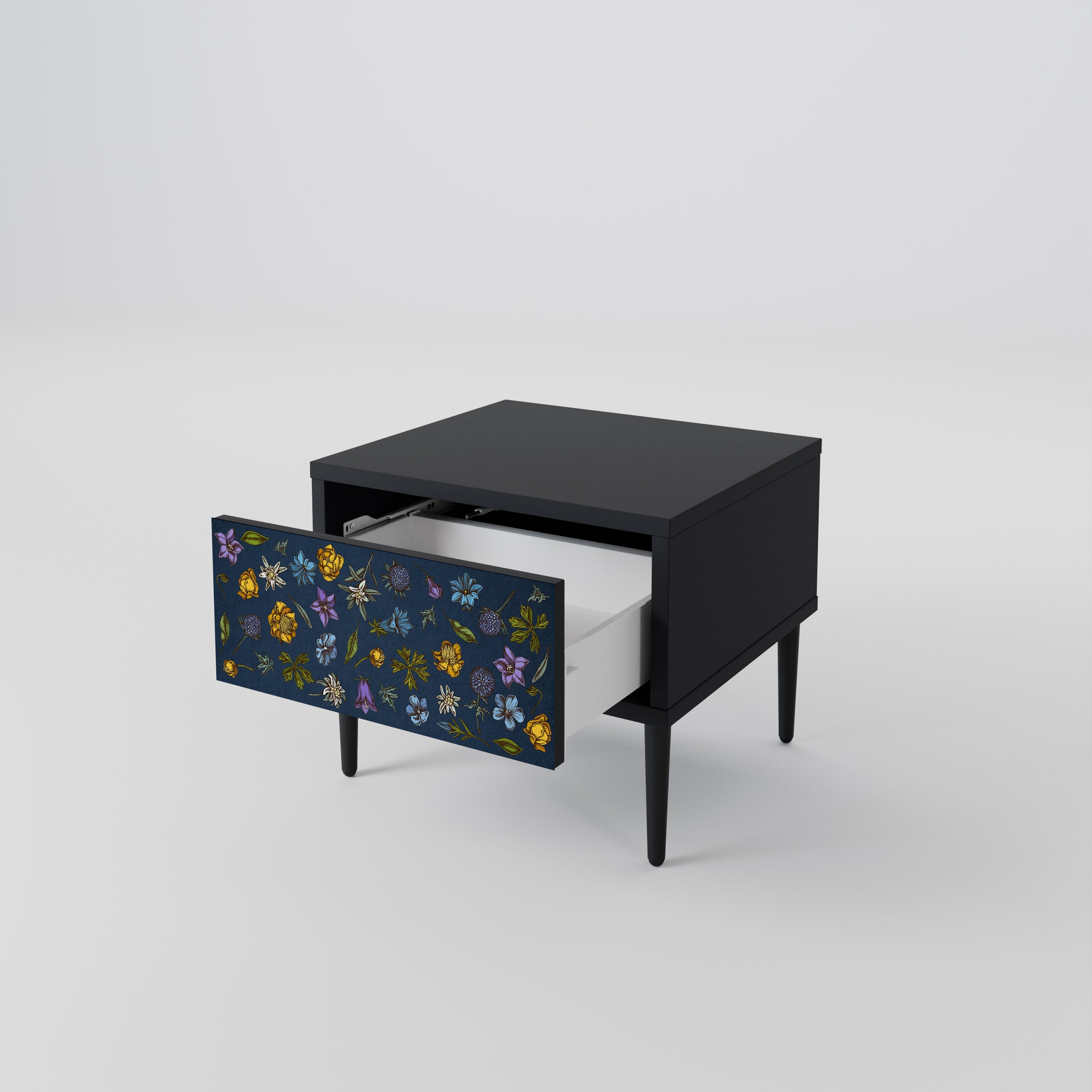 FLOWERS ON NAVY BLUE Szafka nocna Czarna