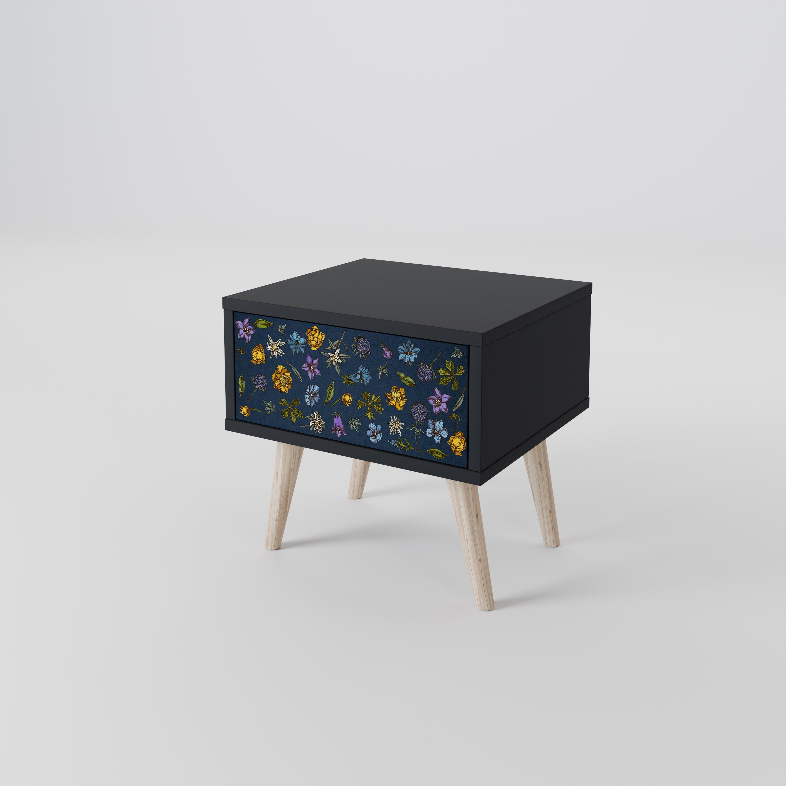 FLOWERS ON NAVY BLUE Szafka nocna Czarna
