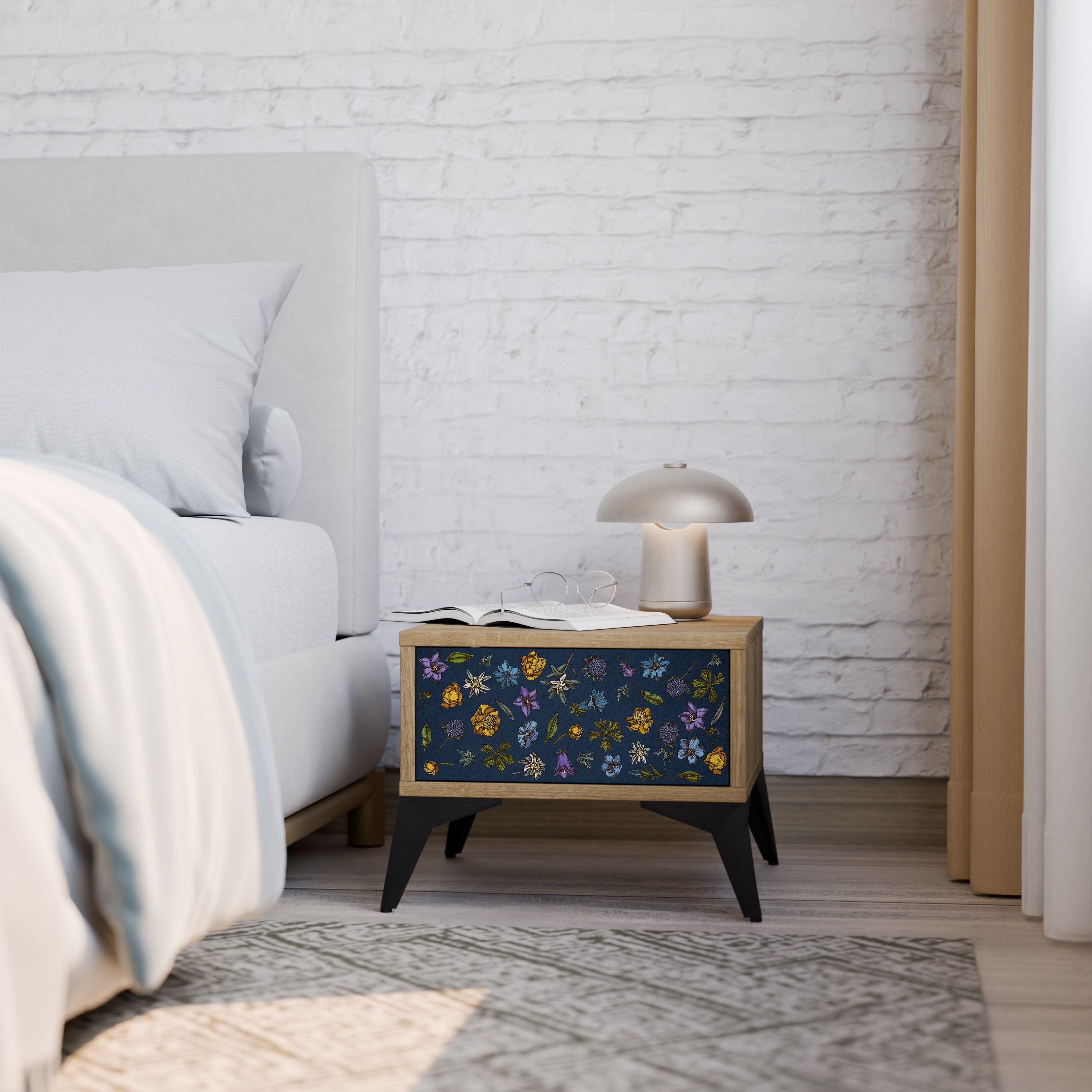 FLOWERS ON NAVY BLUE Szafka nocna