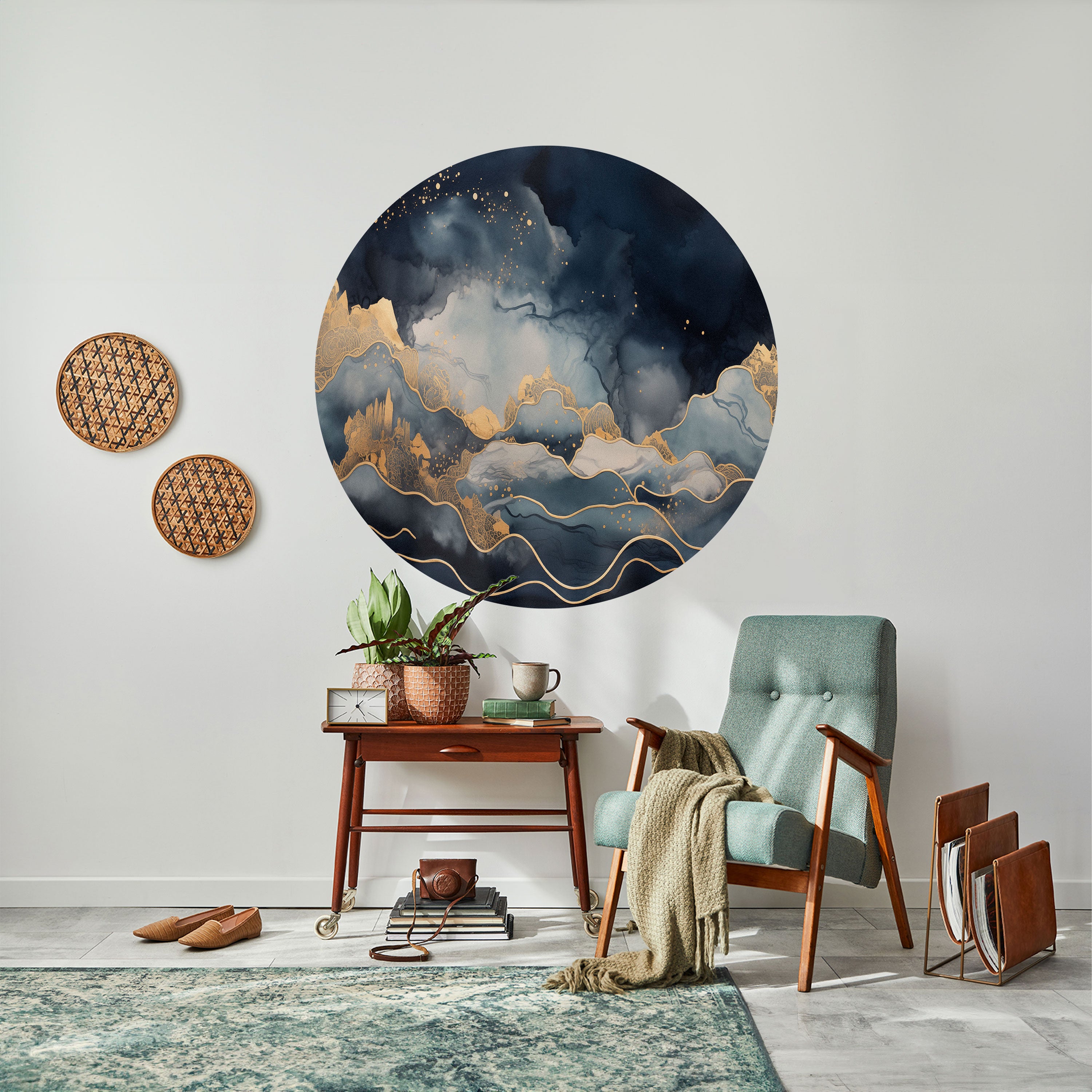 GOLDEN PEAK OF BLUE Naklejka okrągła