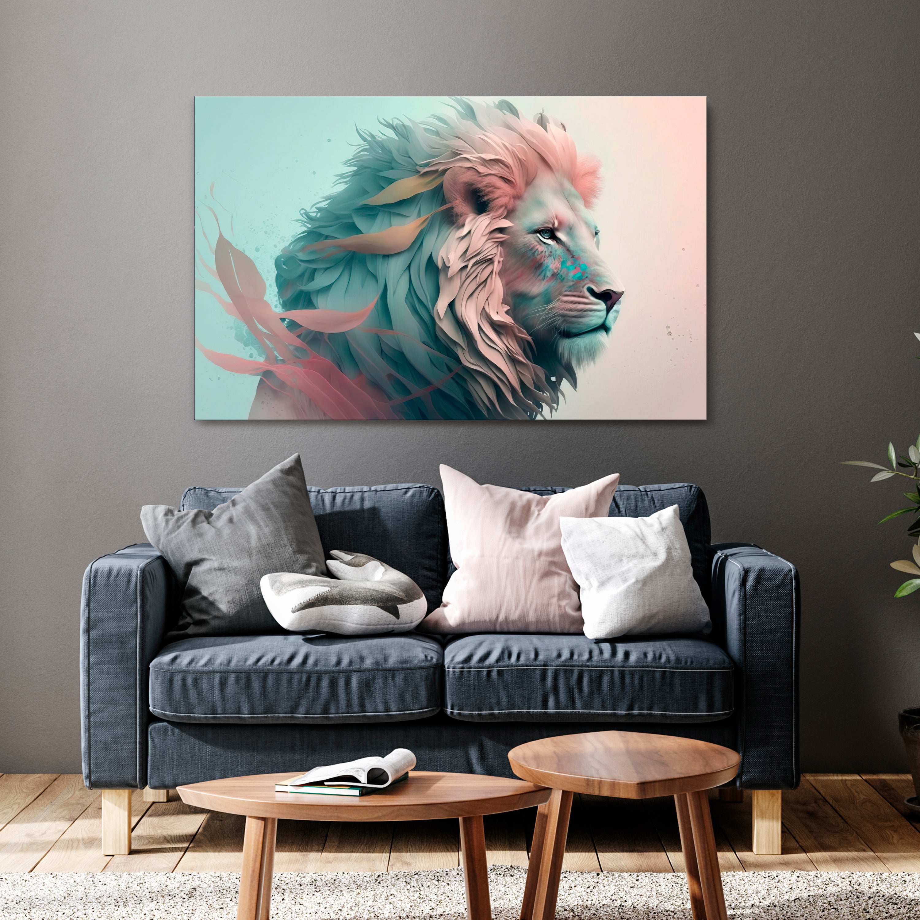 LUMINOUS LION MAJESTY - Obraz na płótnie (poziomy)