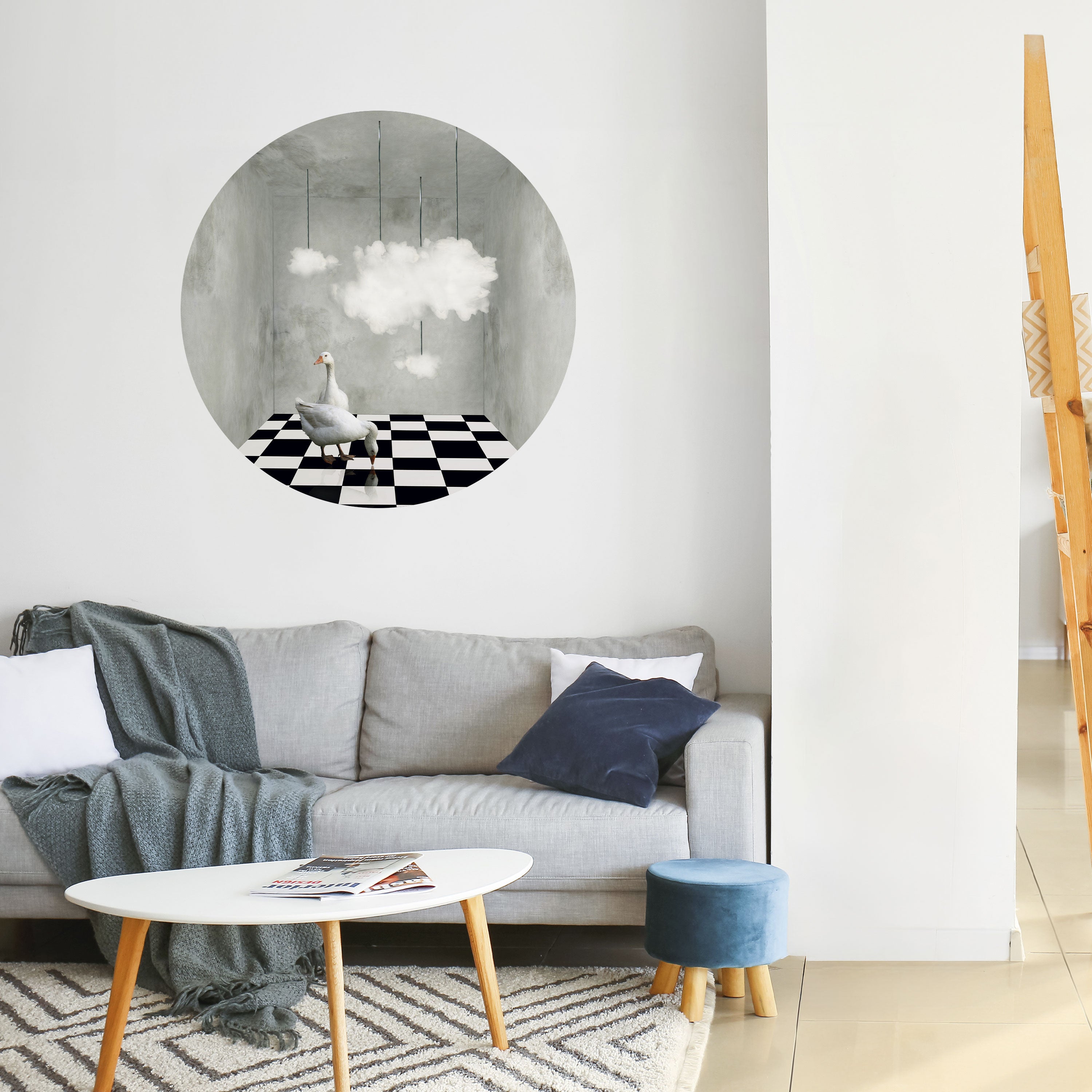 CHESS CLOUD SWAN Naklejka okrągła