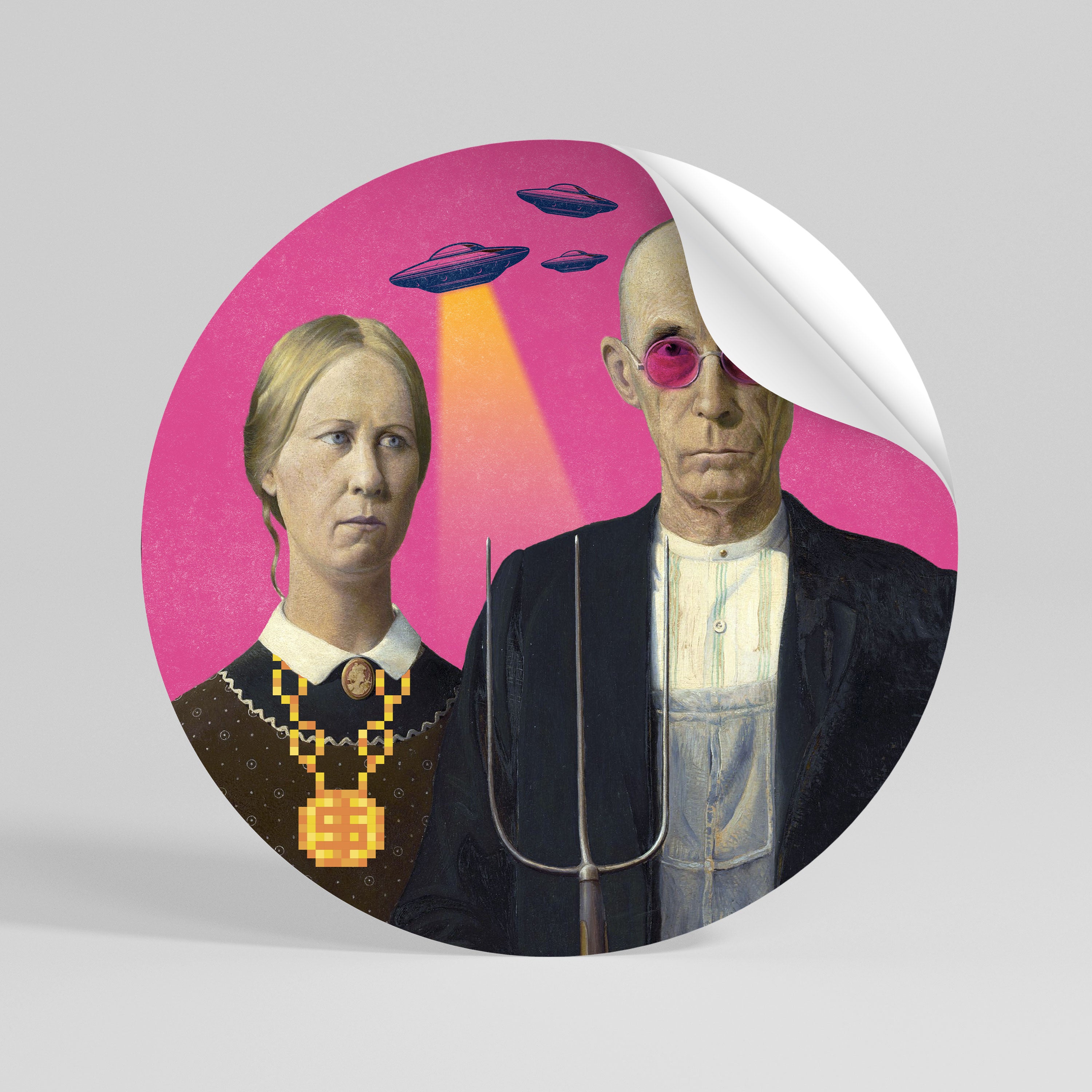 AMERICAN GOTHIC ALIEN Naklejka - okrągła