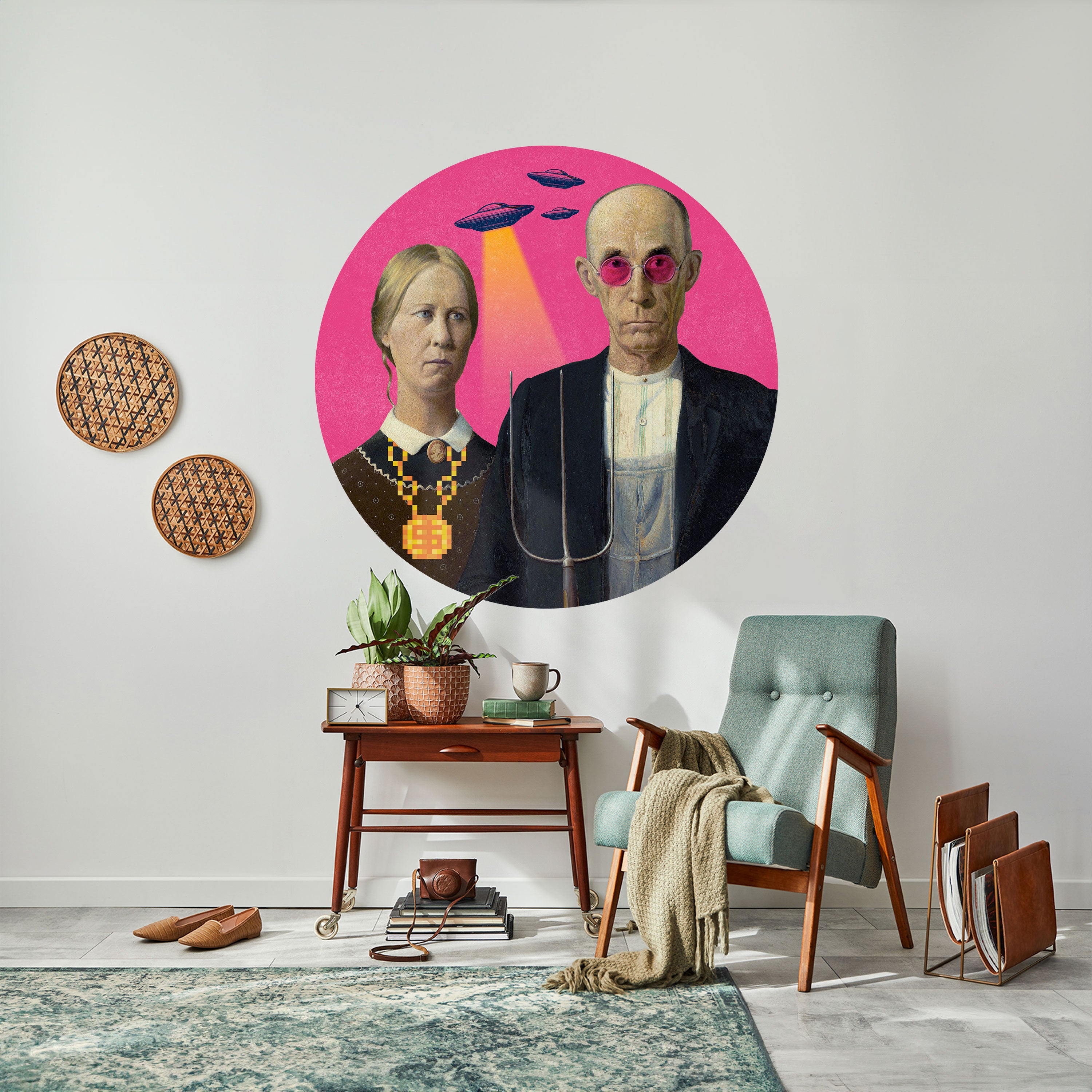 AMERICAN GOTHIC ALIEN Naklejka okrągła