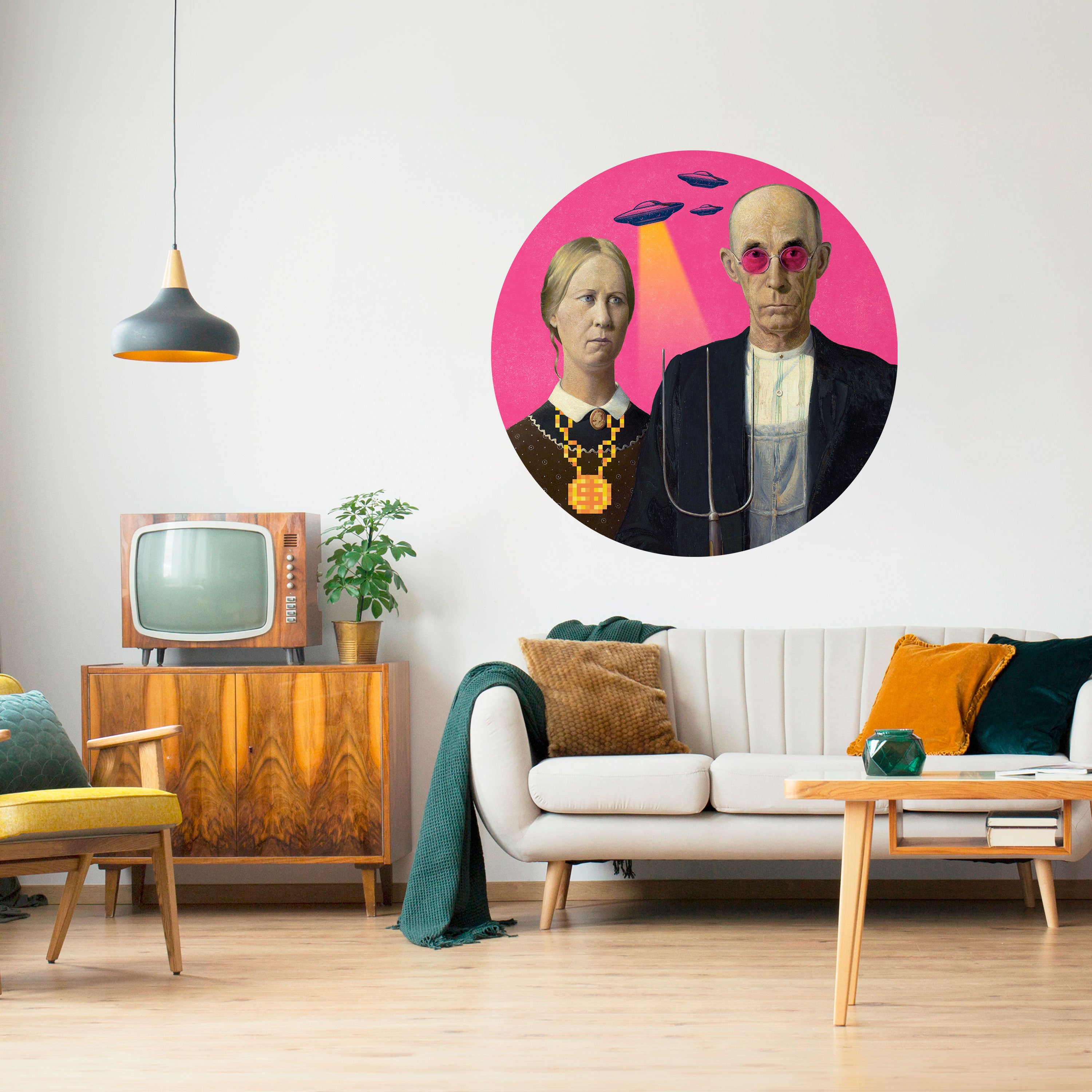 AMERICAN GOTHIC ALIEN Naklejka okrągła