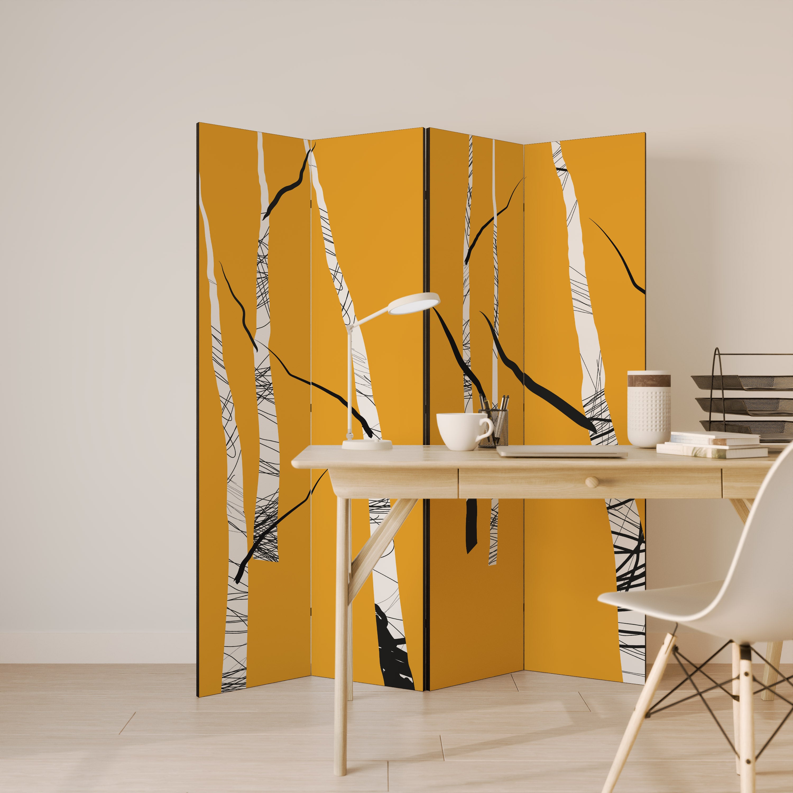 BIRCH ABSTRACT Dekoracyjny parawan 4-skrzydłowy