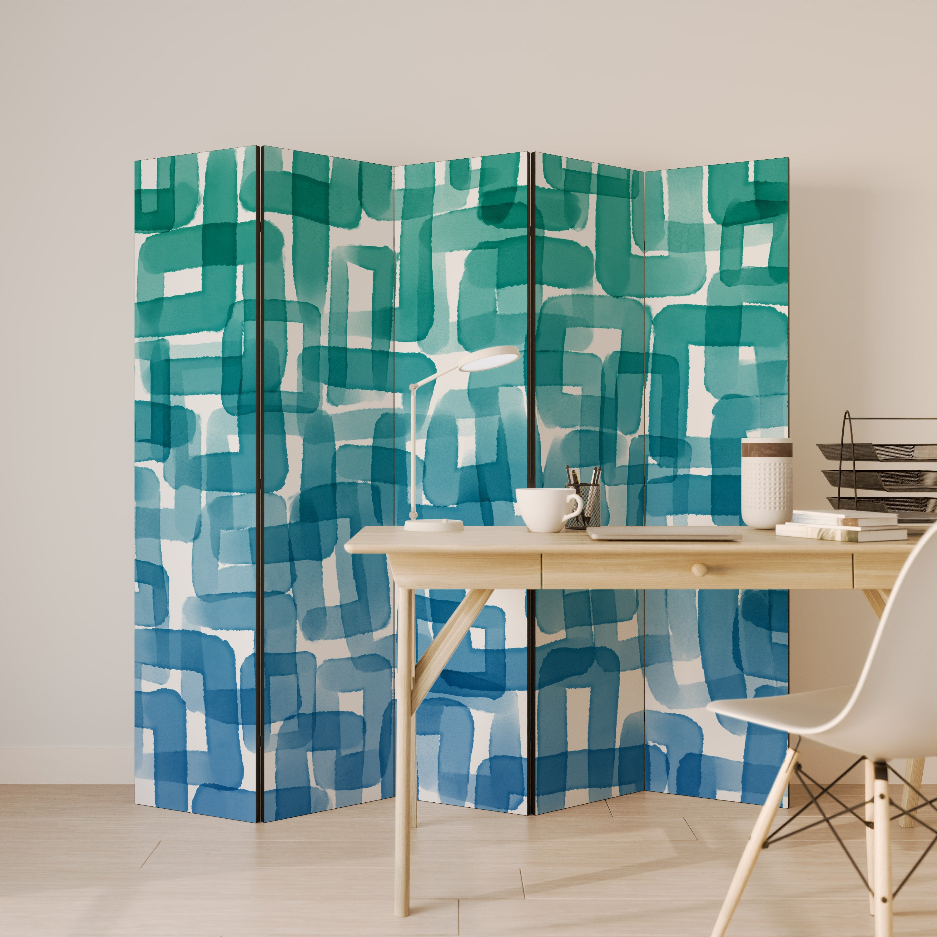 TURQUOISE RECTANGLES Dekoracyjny parawan 5-skrzydłowy