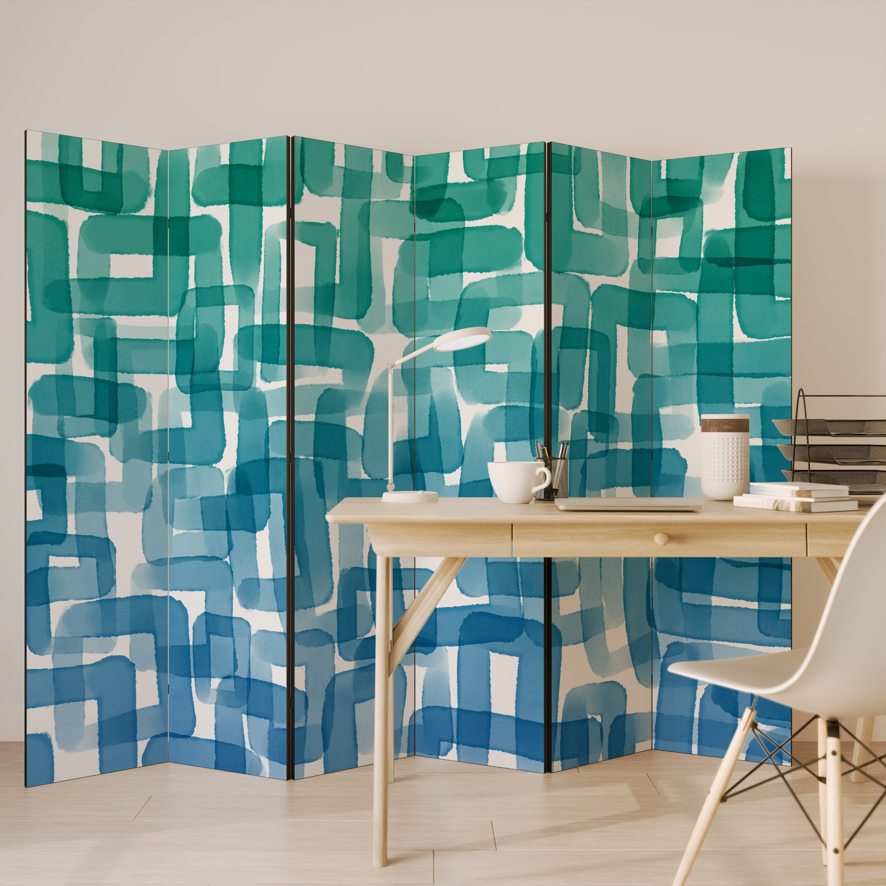 TURQUOISE RECTANGLES Dekoracyjny parawan 6-skrzydłowy