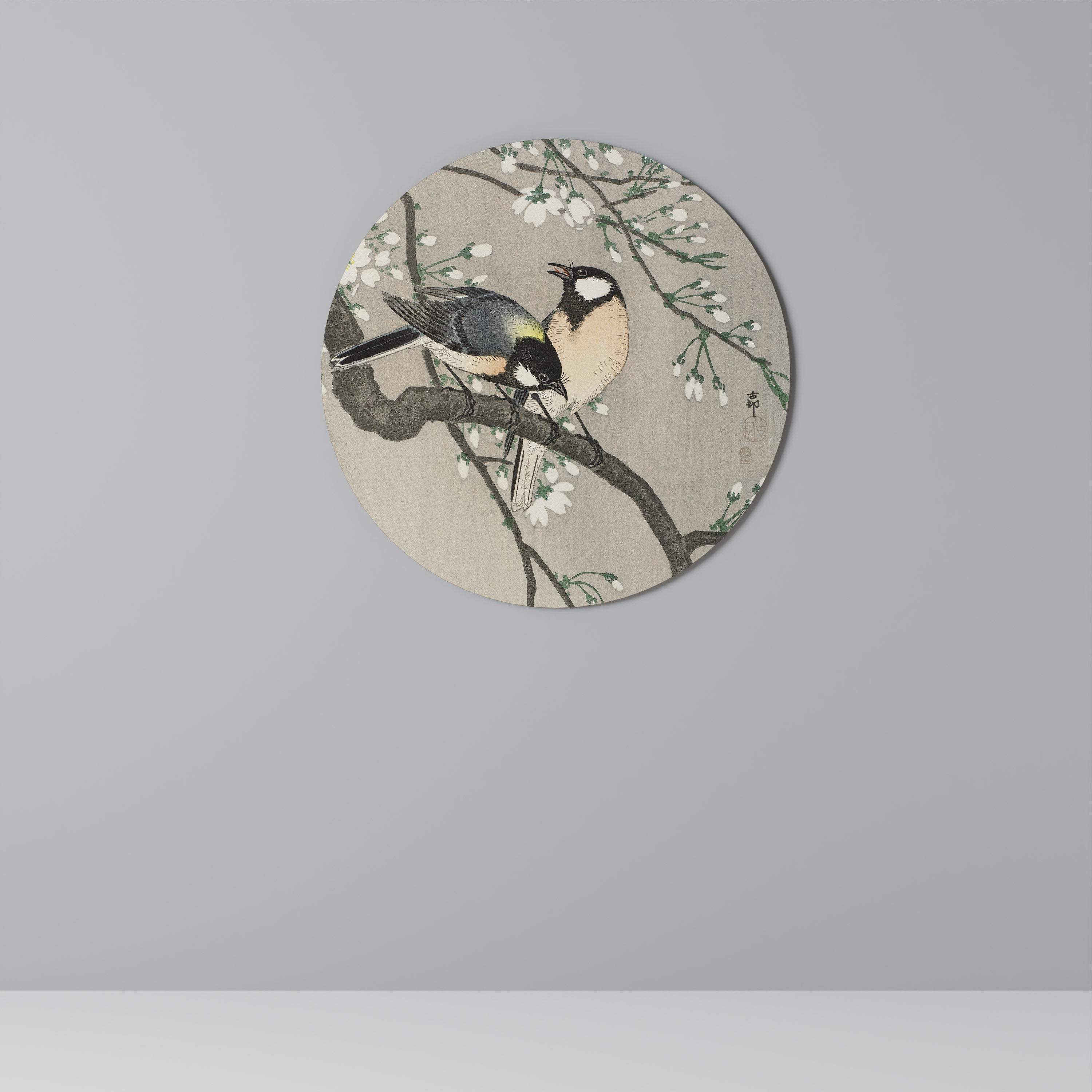 TITS ON CHERRY BRANCH Obraz okrągły