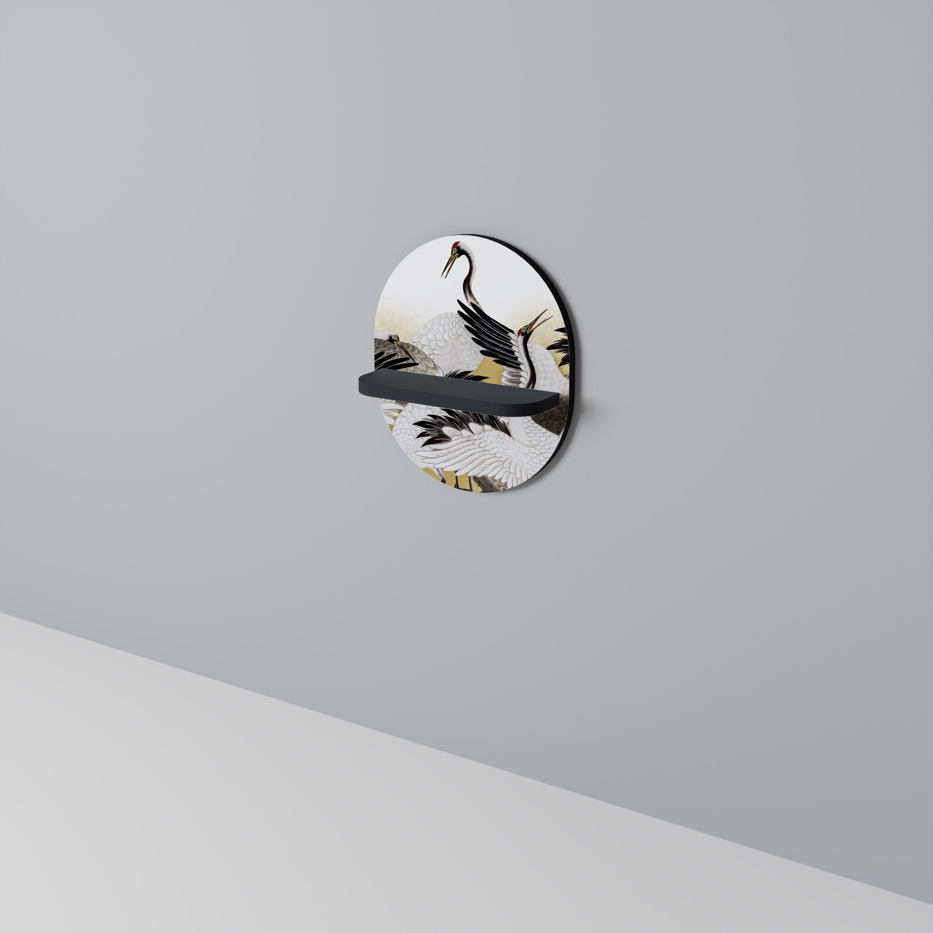 JAPANESE FLOCK OF CRANES Półka owalna Czarna