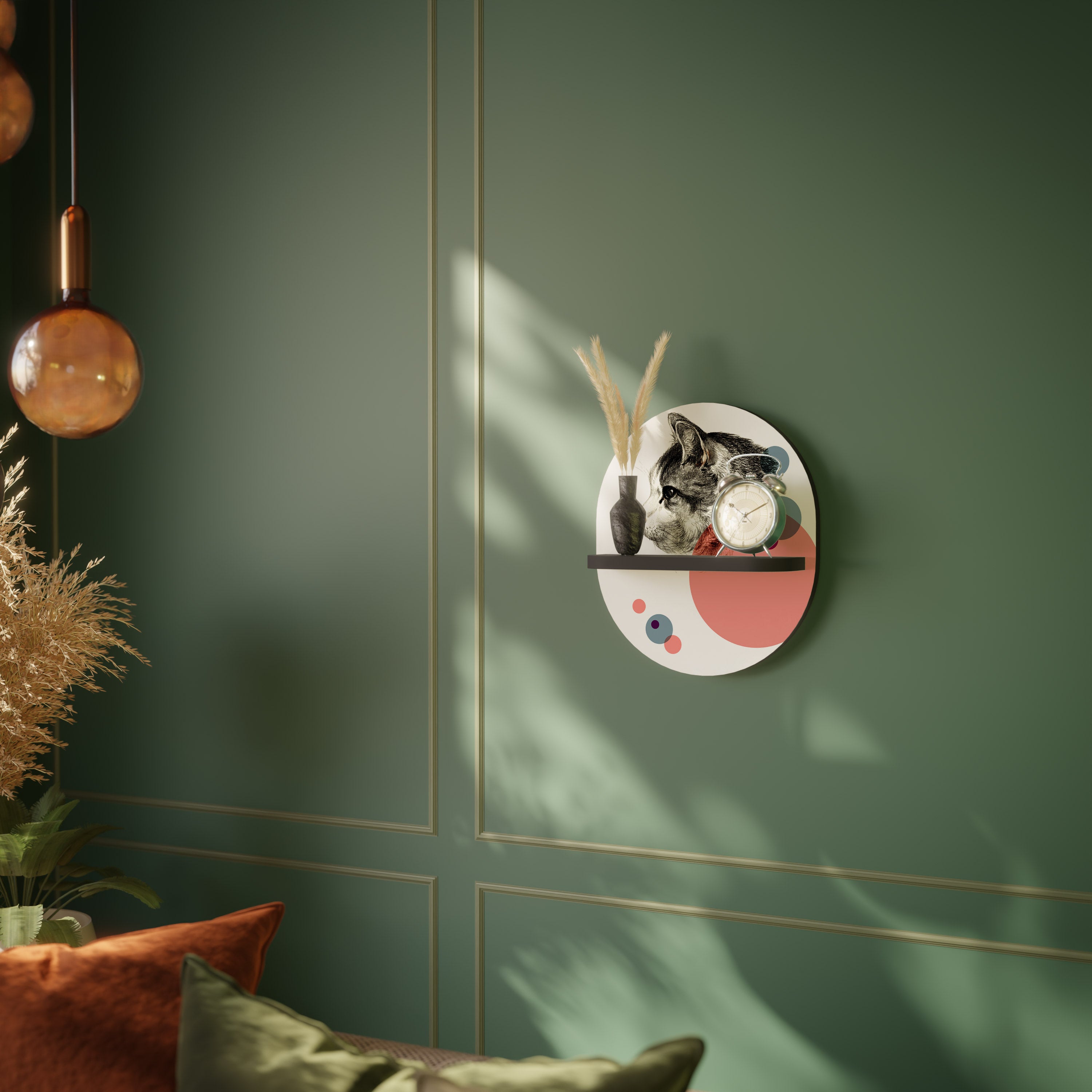 BUBBLE CAT SKETCH Półka owalna Czarna