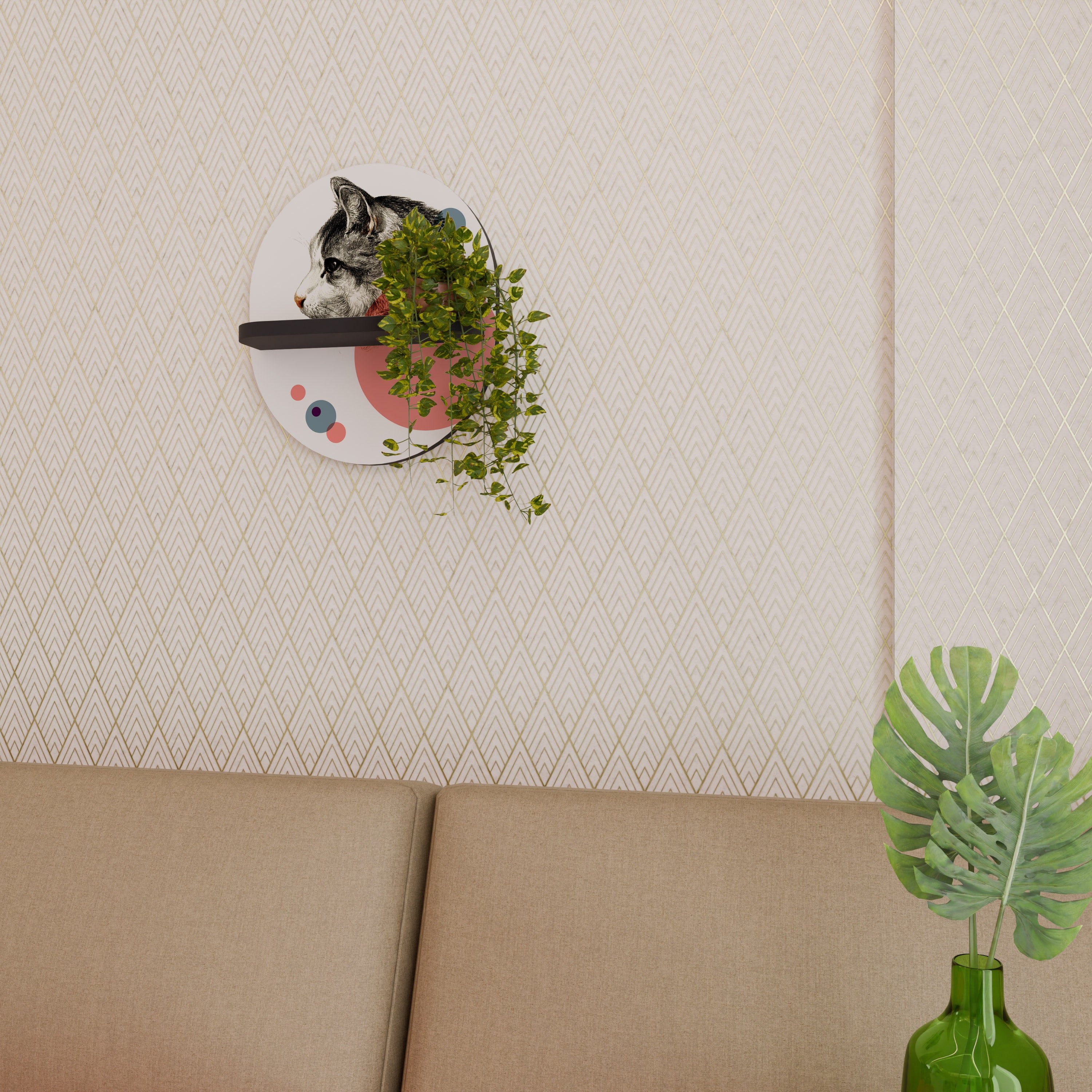 BUBBLE CAT SKETCH Półka owalna Czarna