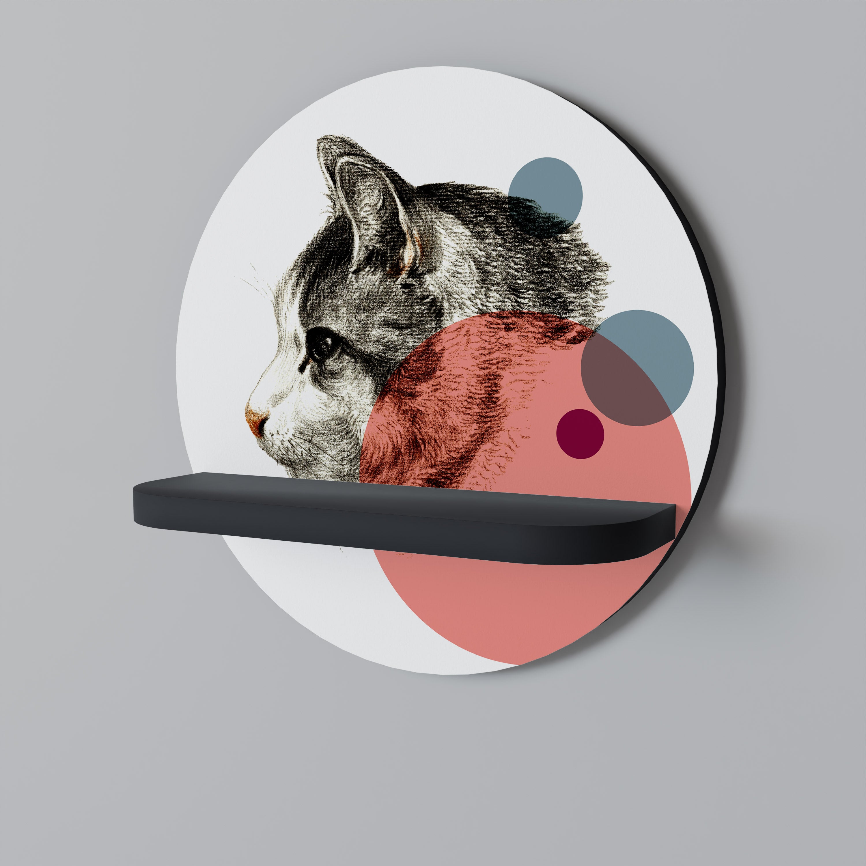 BUBBLE CAT SKETCH Półka okrągła Czarna