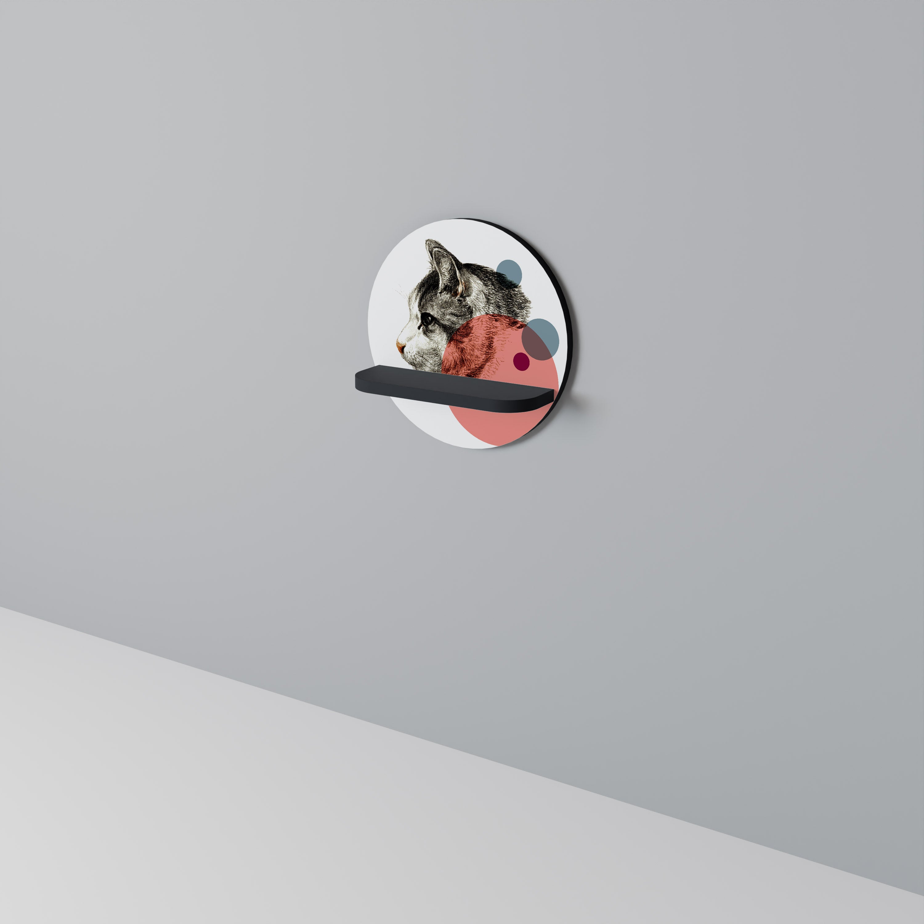 BUBBLE CAT SKETCH Półka okrągła Czarna