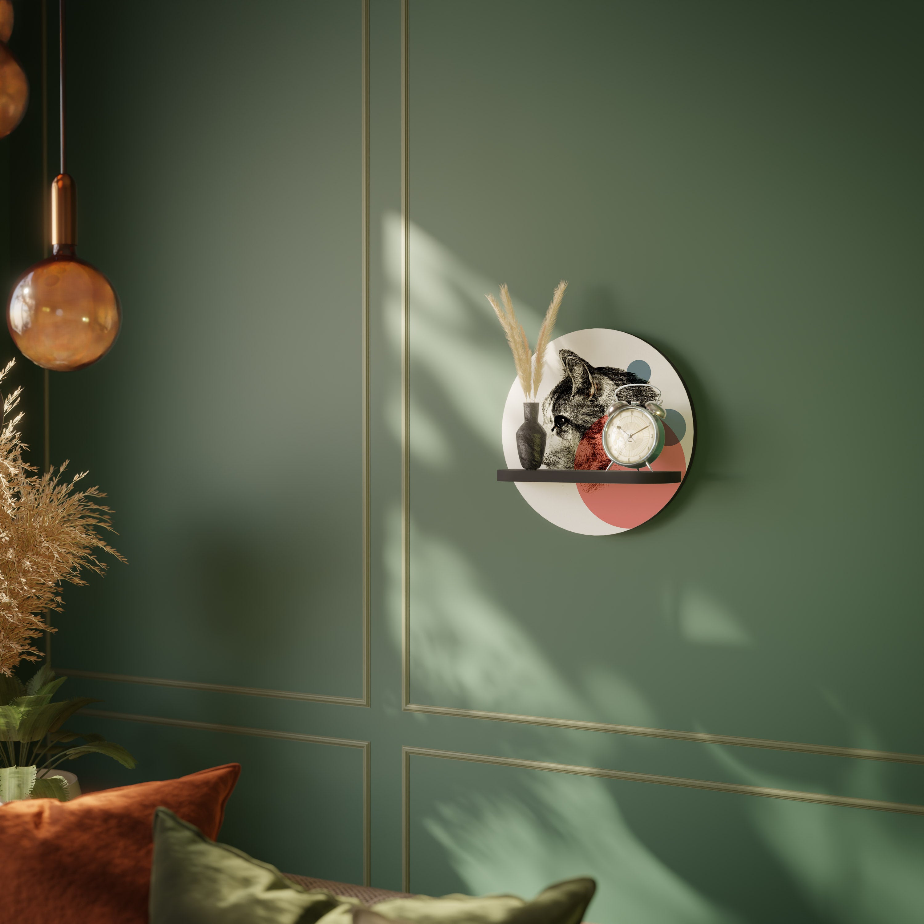 BUBBLE CAT SKETCH Półka okrągła Czarna