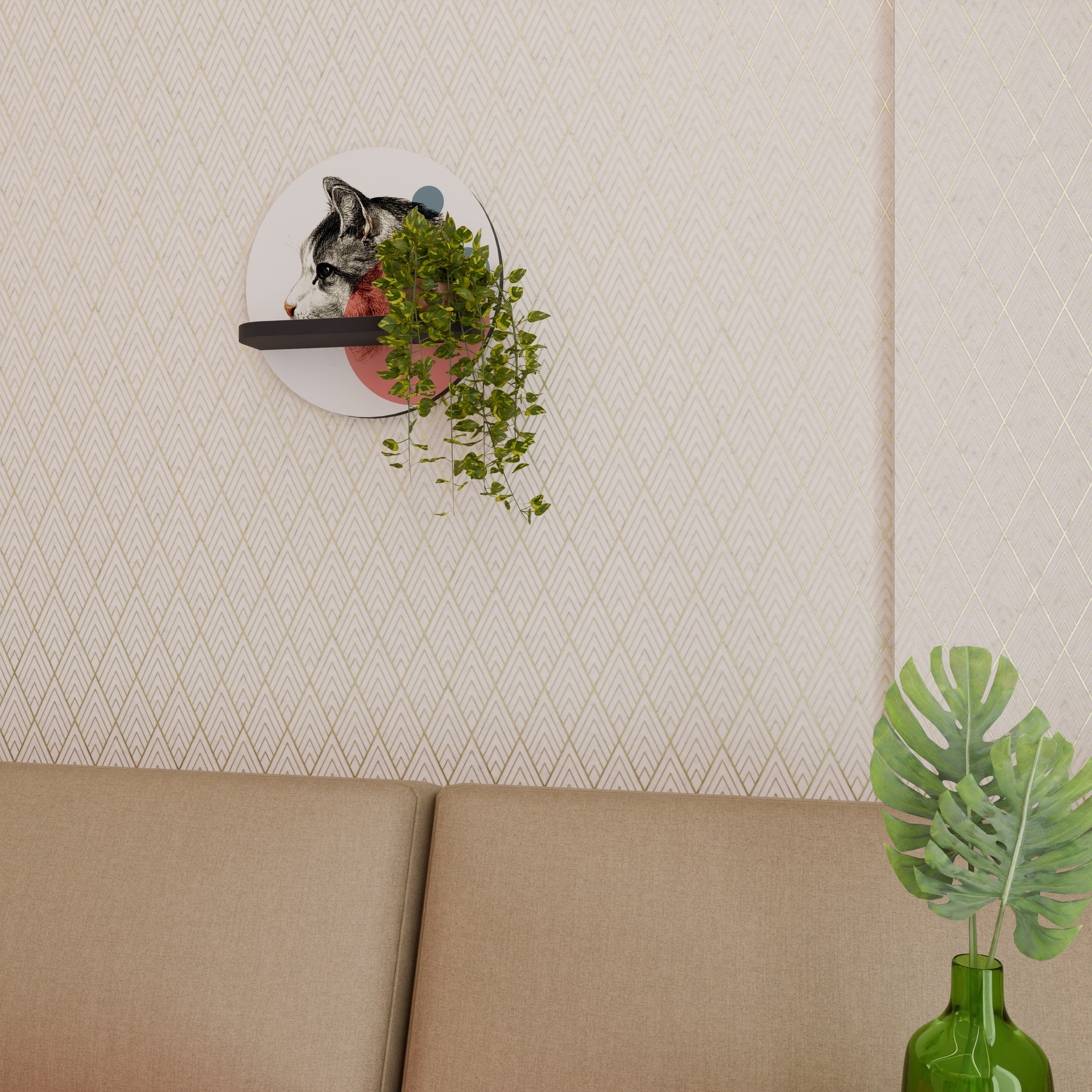 BUBBLE CAT SKETCH Półka okrągła Czarna