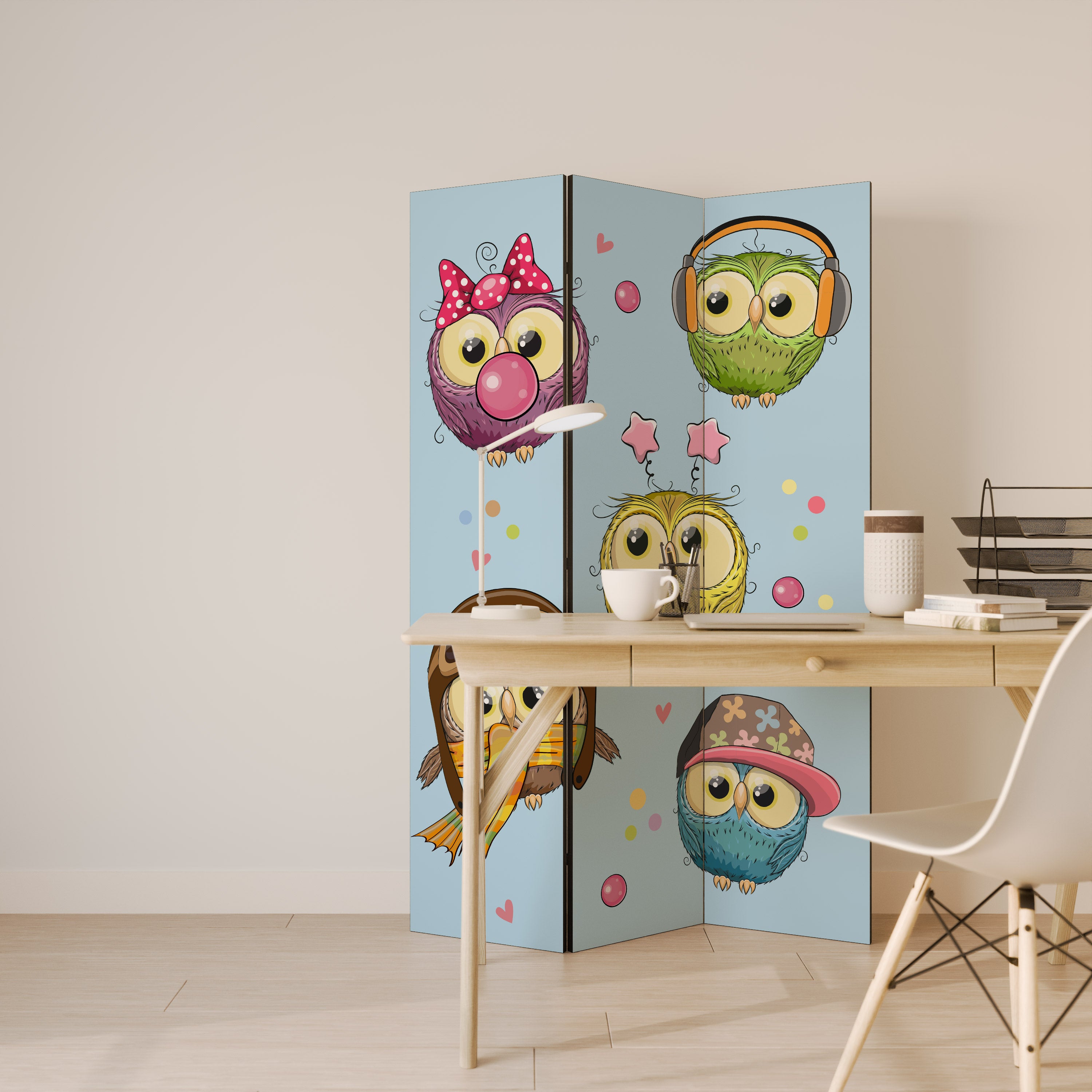 OWLY SQUAD Dekoracyjny parawan 3-skrzydłowy