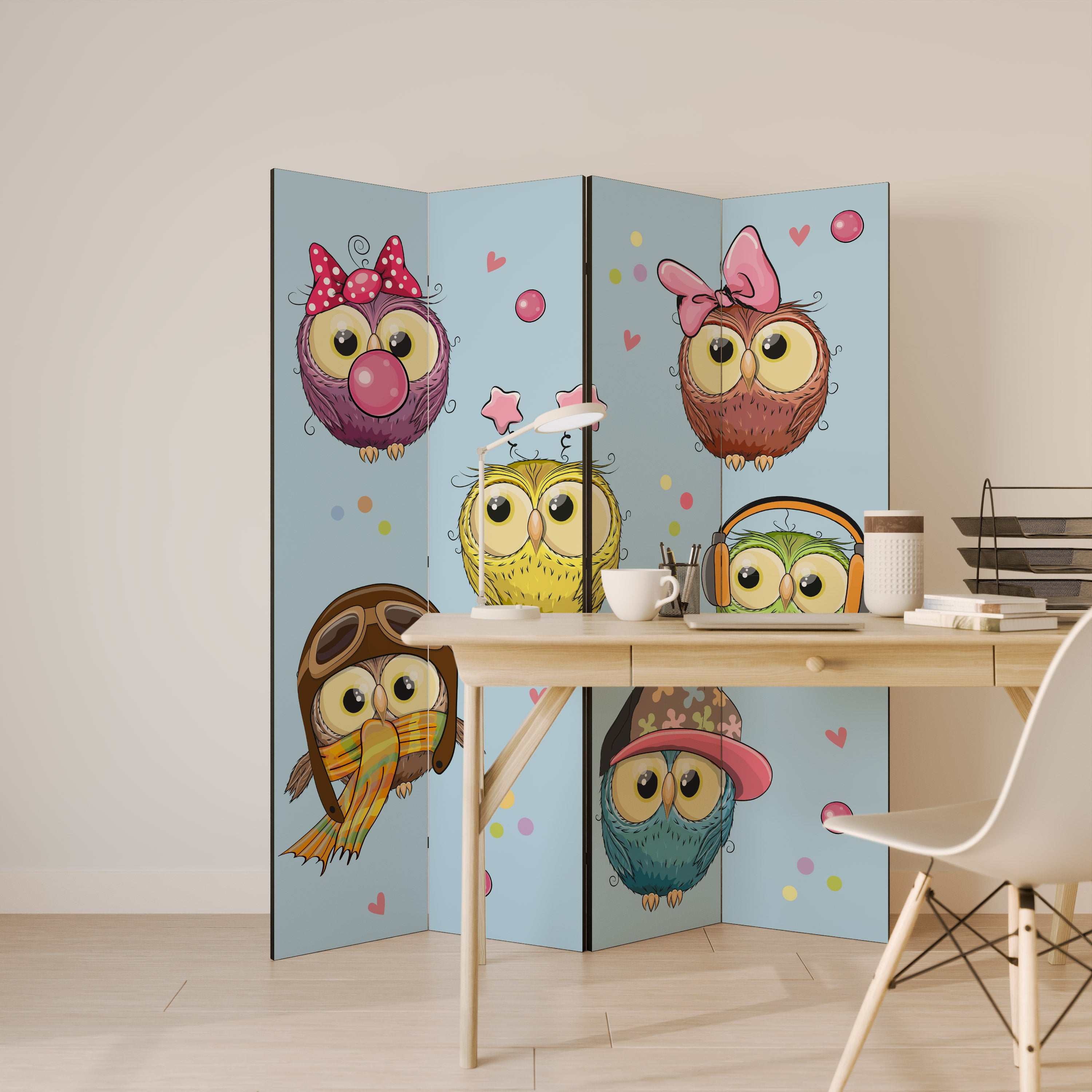 OWLY SQUAD Dekoracyjny parawan 4-skrzydłowy