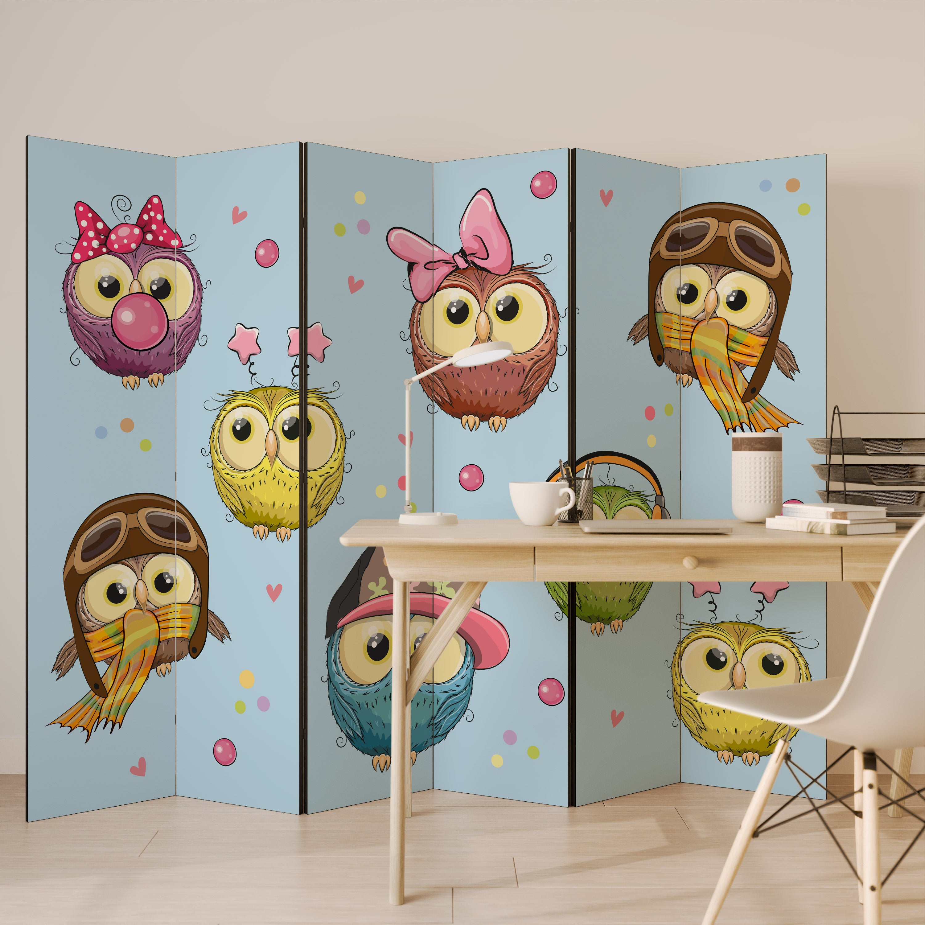 OWLY SQUAD Dekoracyjny parawan 6-skrzydłowy