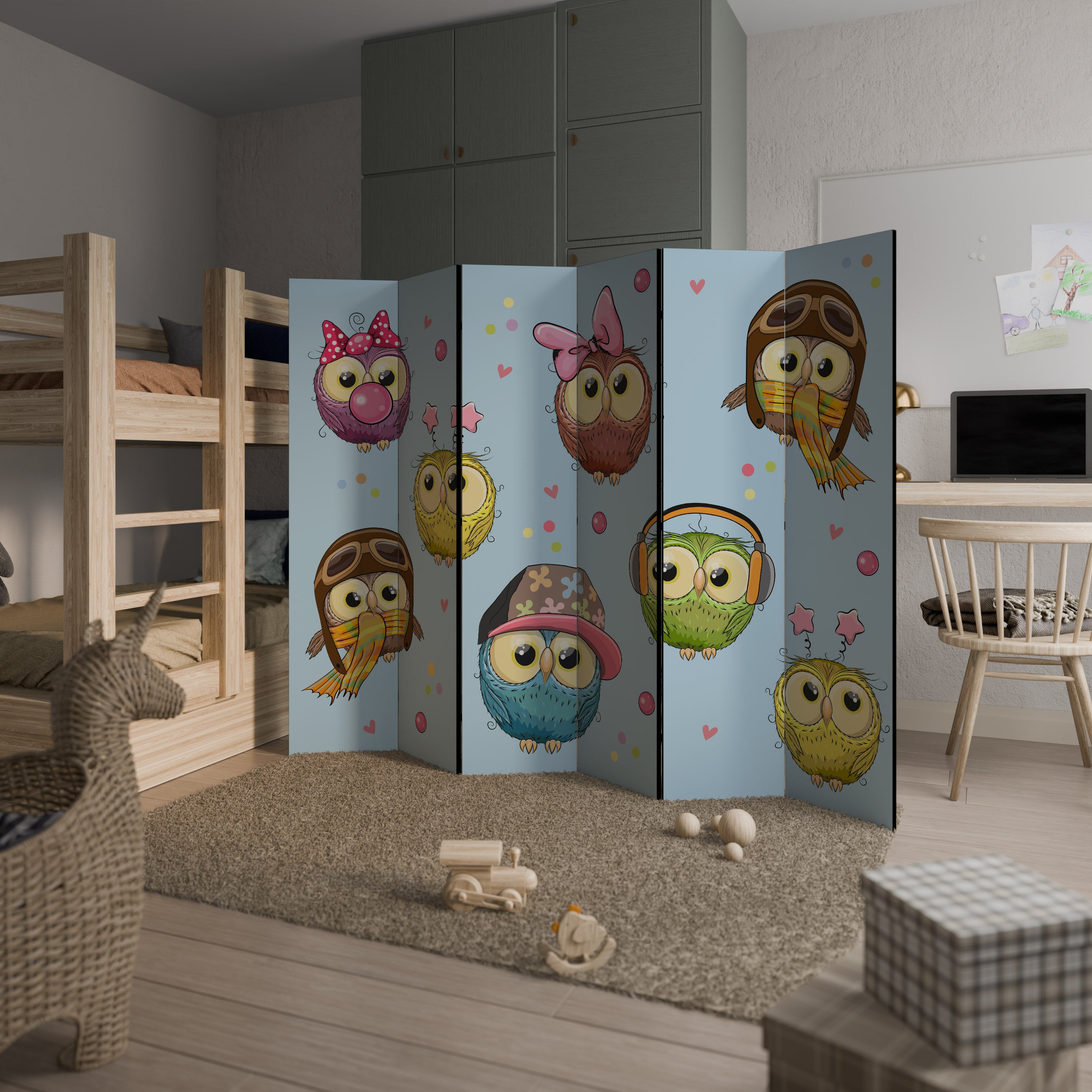 OWLY SQUAD Dekoracyjny parawan 6-skrzydłowy