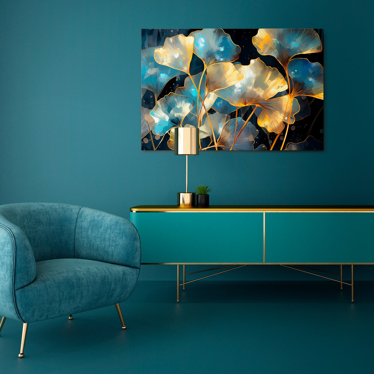 GLIMMERING GINKGO DREAMS Poziomy obraz na płótnie