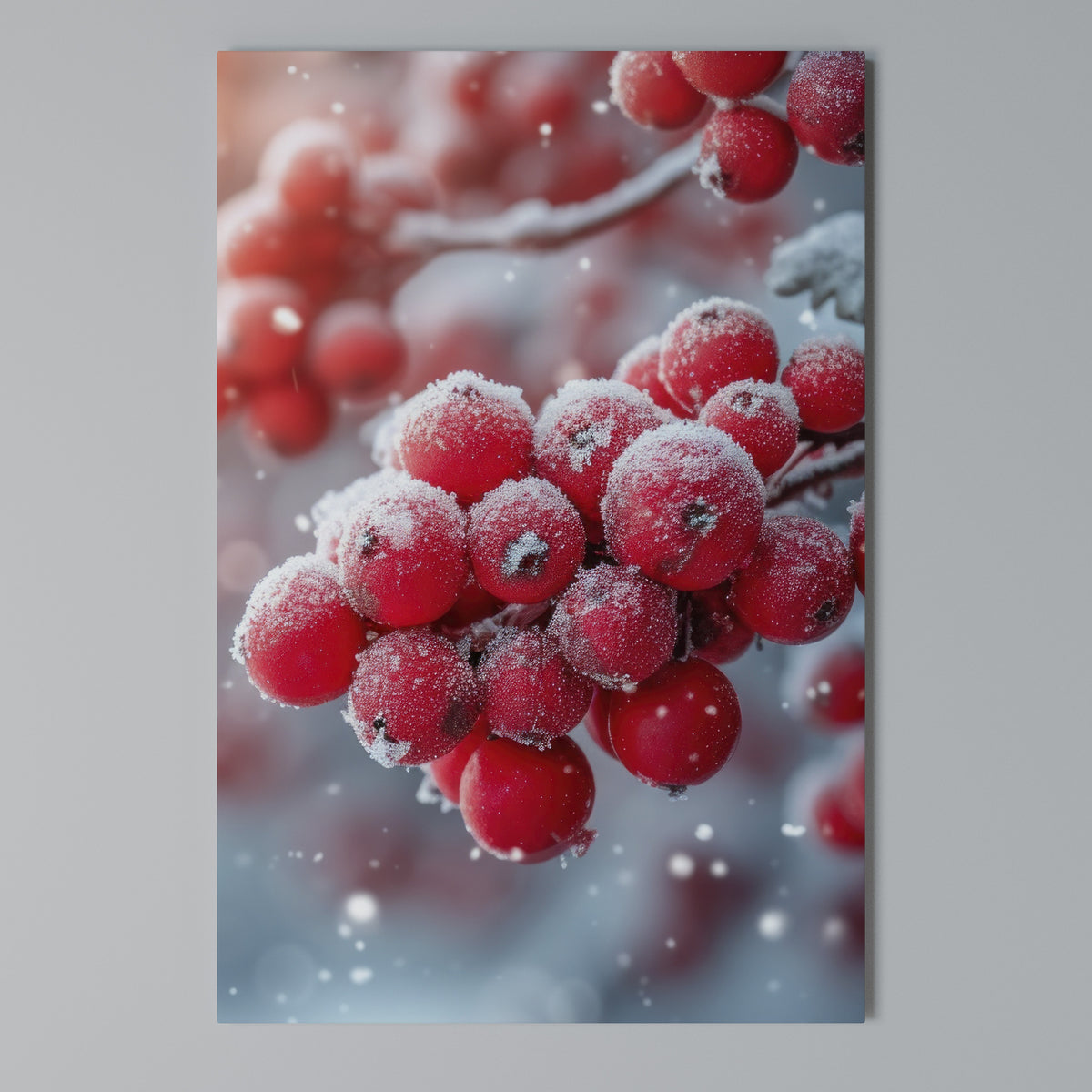 WINTER'S CRIMSON TREASURES Pionowy obraz na płótnie