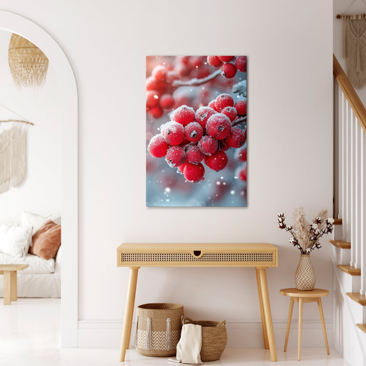 WINTER'S CRIMSON TREASURES Pionowy obraz na płótnie