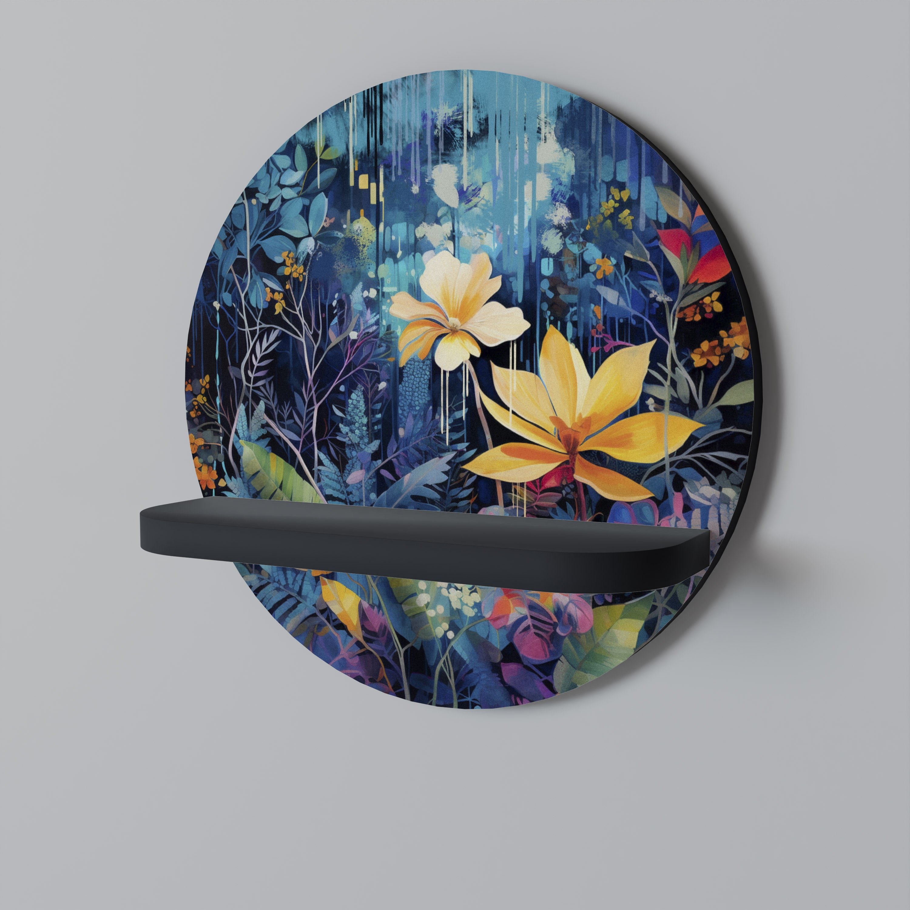 MIDNIGHT BLOSSOM Półka okrągła Czarna