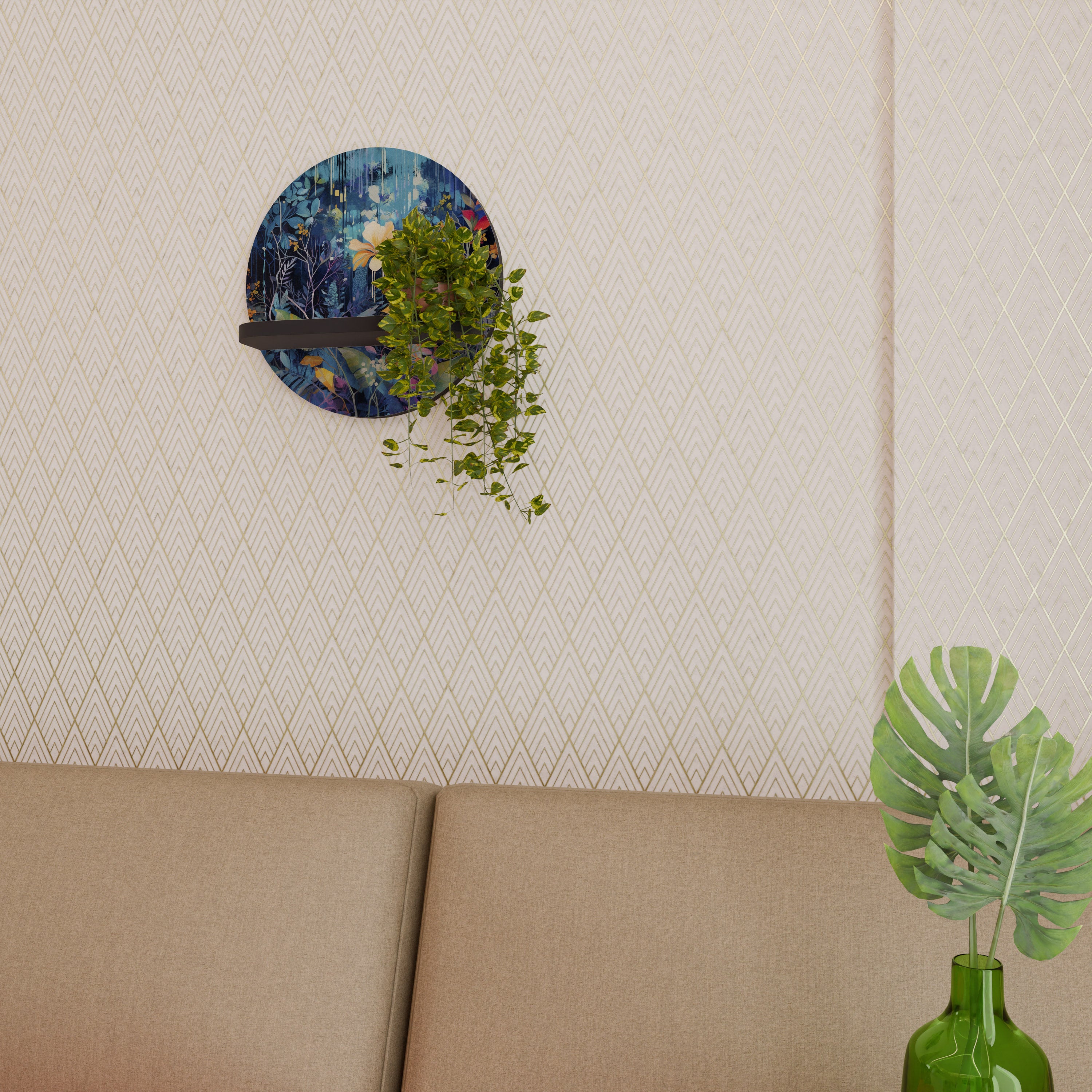 MIDNIGHT BLOSSOM Półka okrągła Czarna