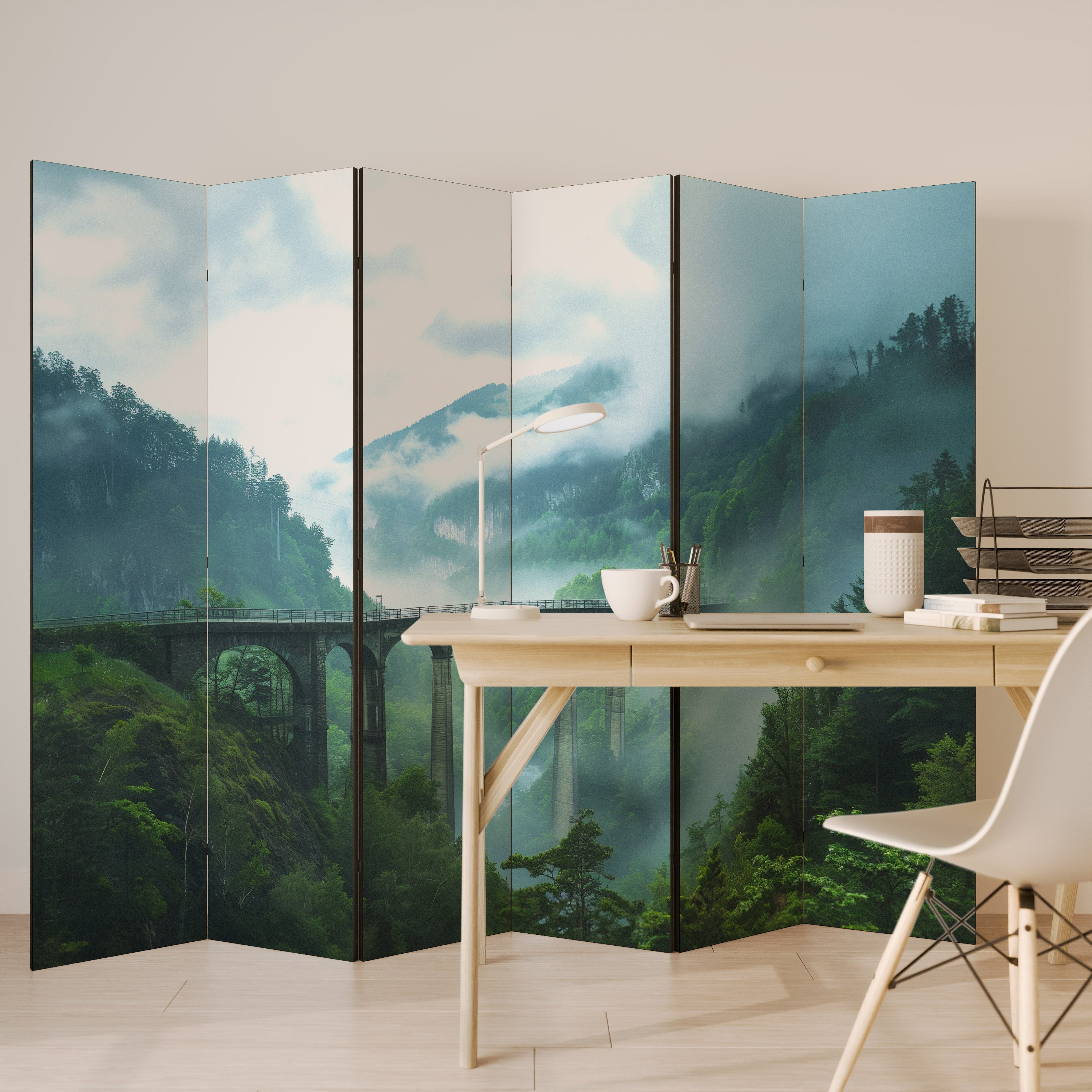 MISTY MOUNTAIN BRIDGES Dekoracyjny parawan 6-skrzydłowy