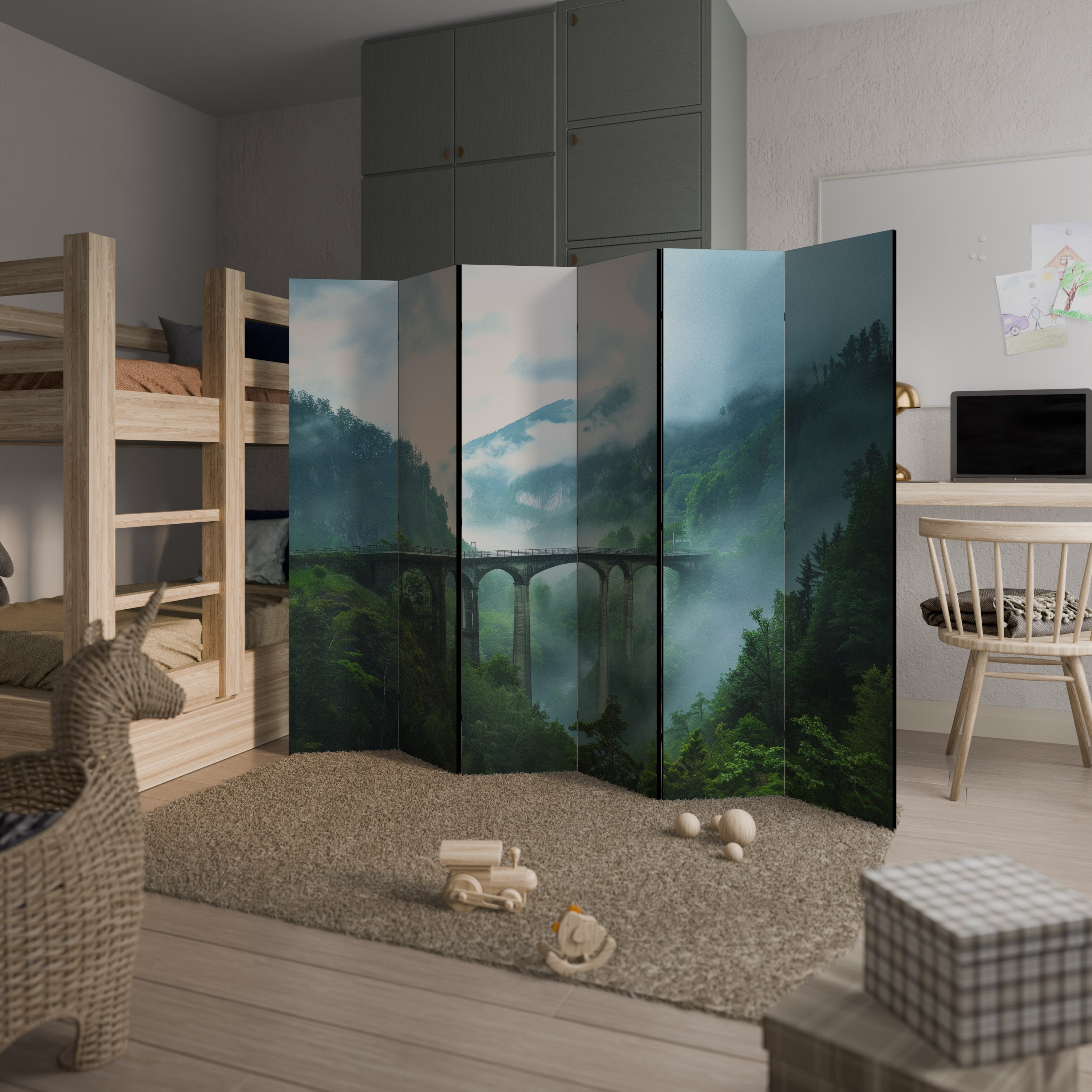 MISTY MOUNTAIN BRIDGES Dekoracyjny parawan 6-skrzydłowy