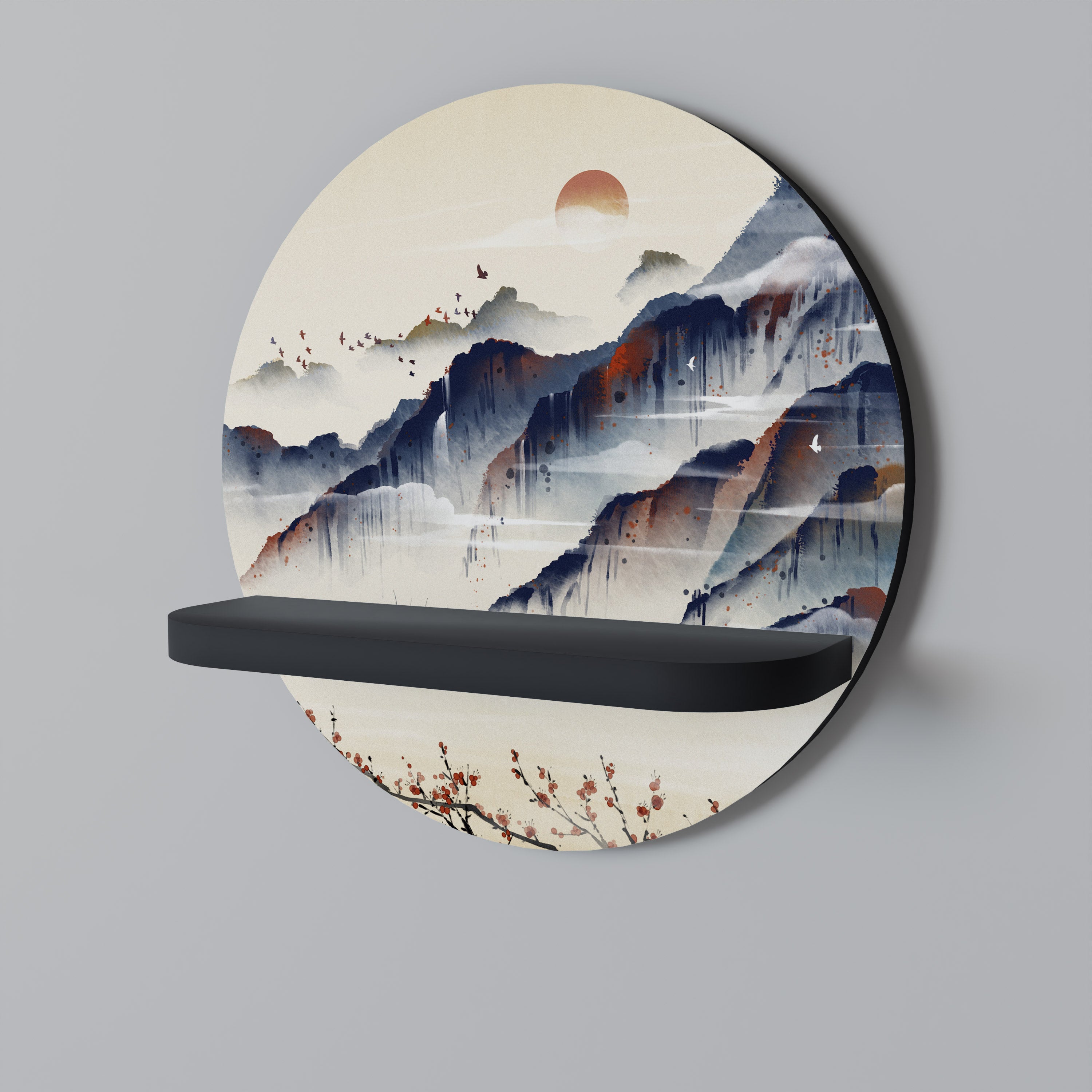 JAPANESE LANDSCAPE Półka okrągła Czarna