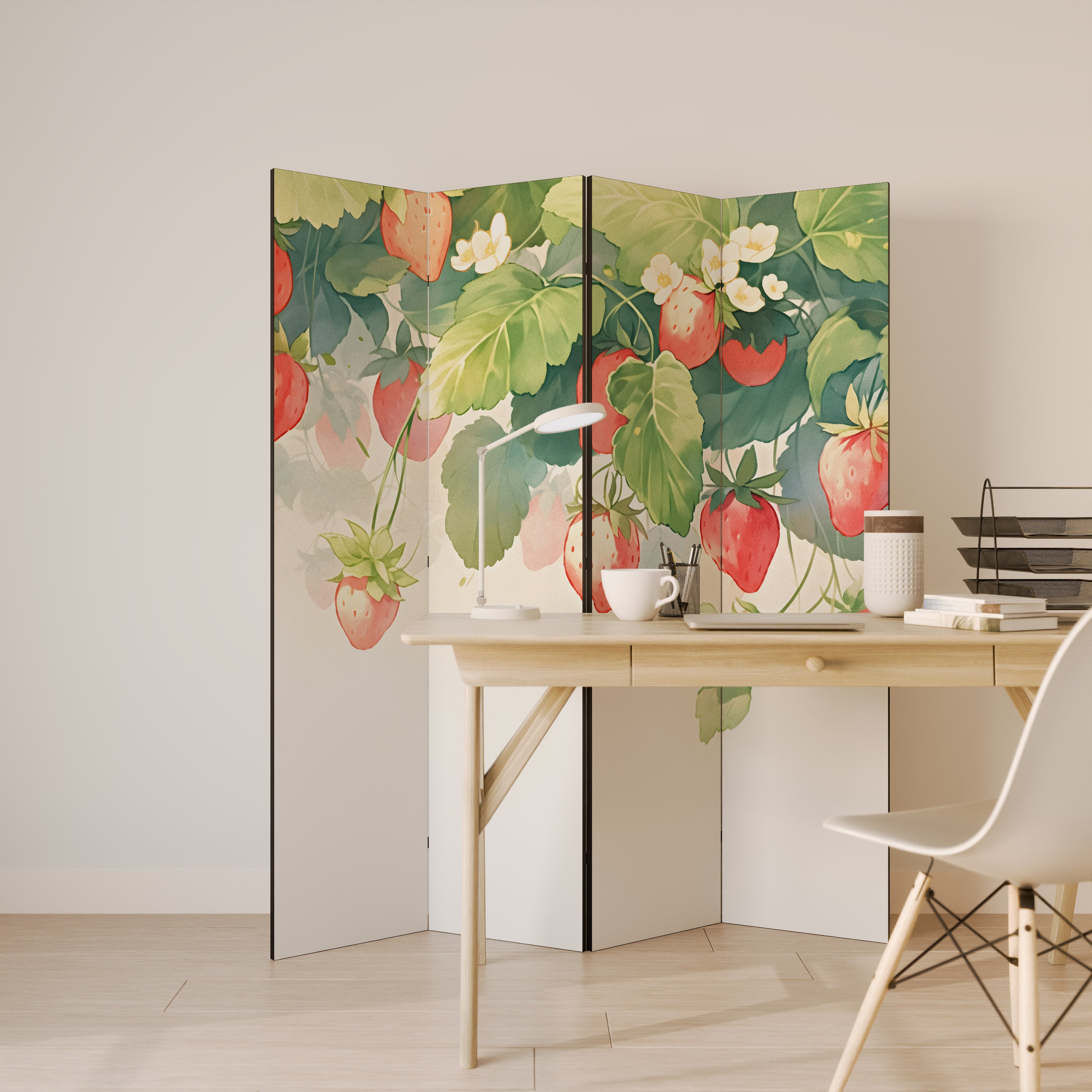 STRAWBERRY DREAMSCAPE Dekoracyjny parawan 4-skrzydłowy