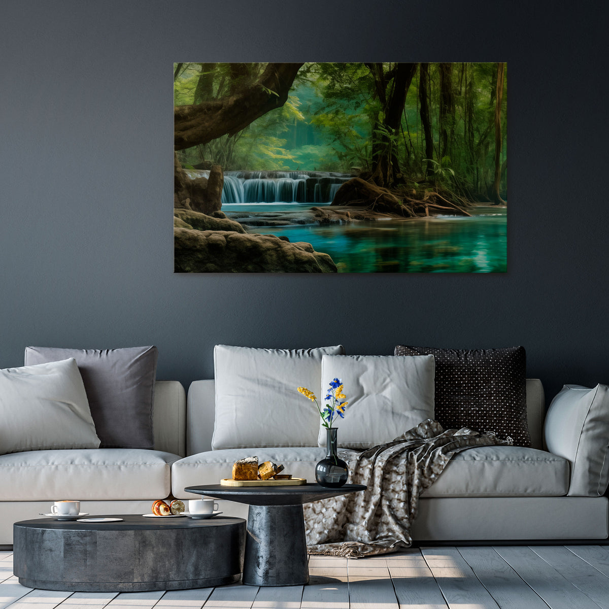TRANQUIL WATERFALL ESCAPE Poziomy obraz na płótnie