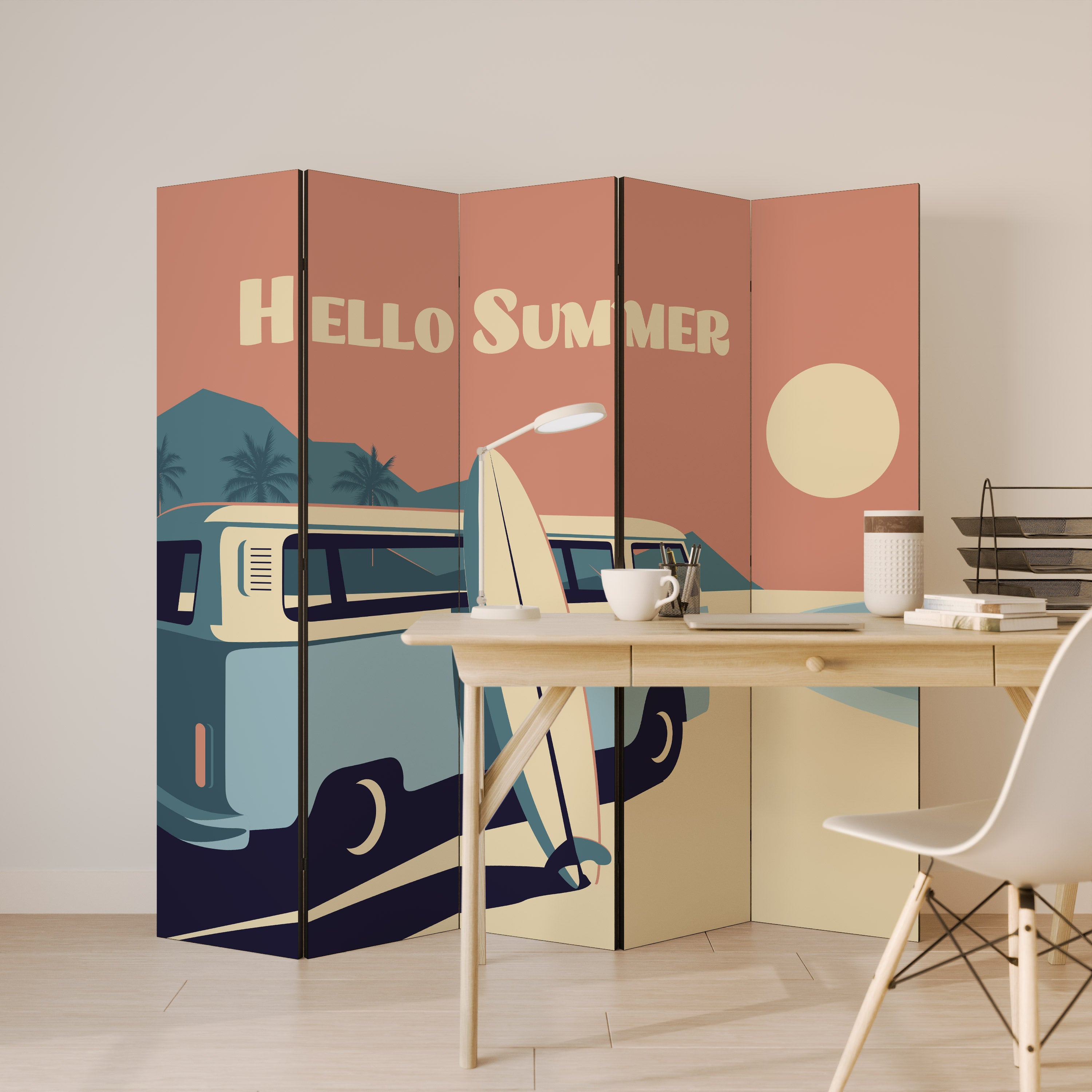 HELLO SUMMER Dekoracyjny parawan 5-skrzydłowy