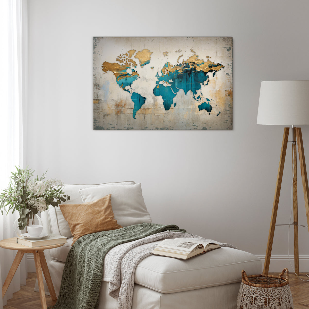 AZURE GILDED MAP Poziomy obraz na płótnie